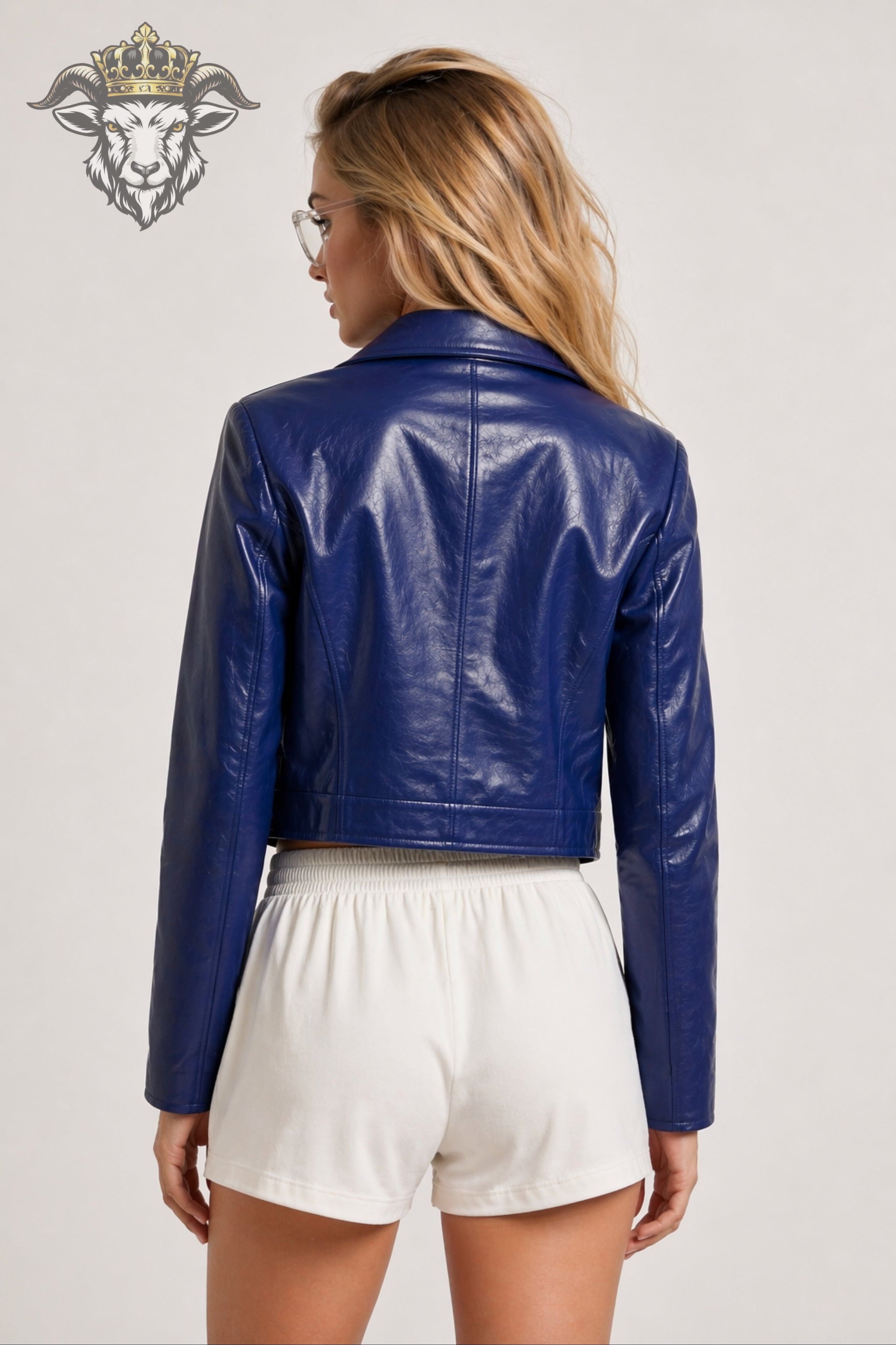 Women’s Royal Blue Real Leather Cropped Jacket