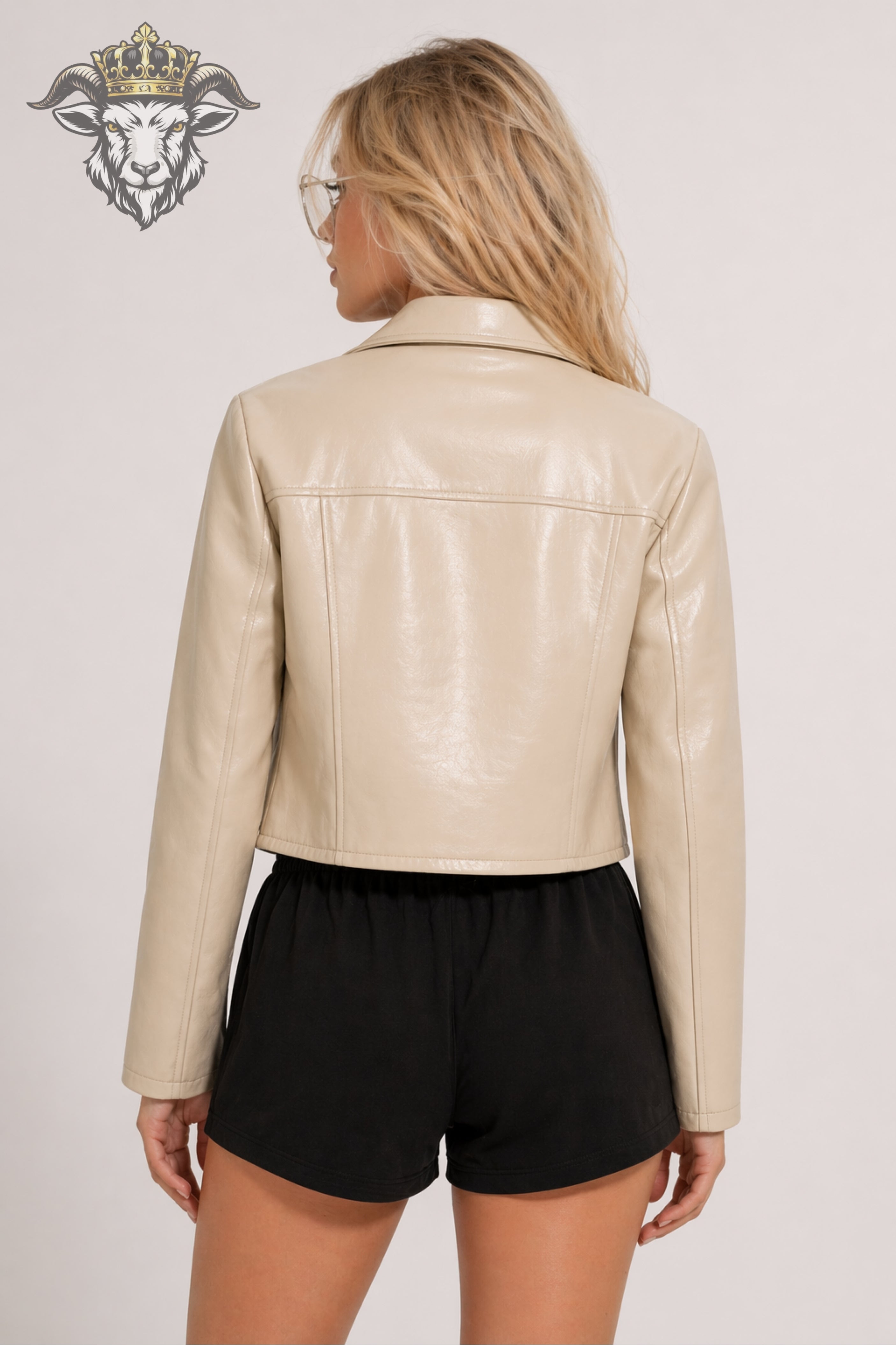 Women’s Cream Real Leather Cropped Jacket