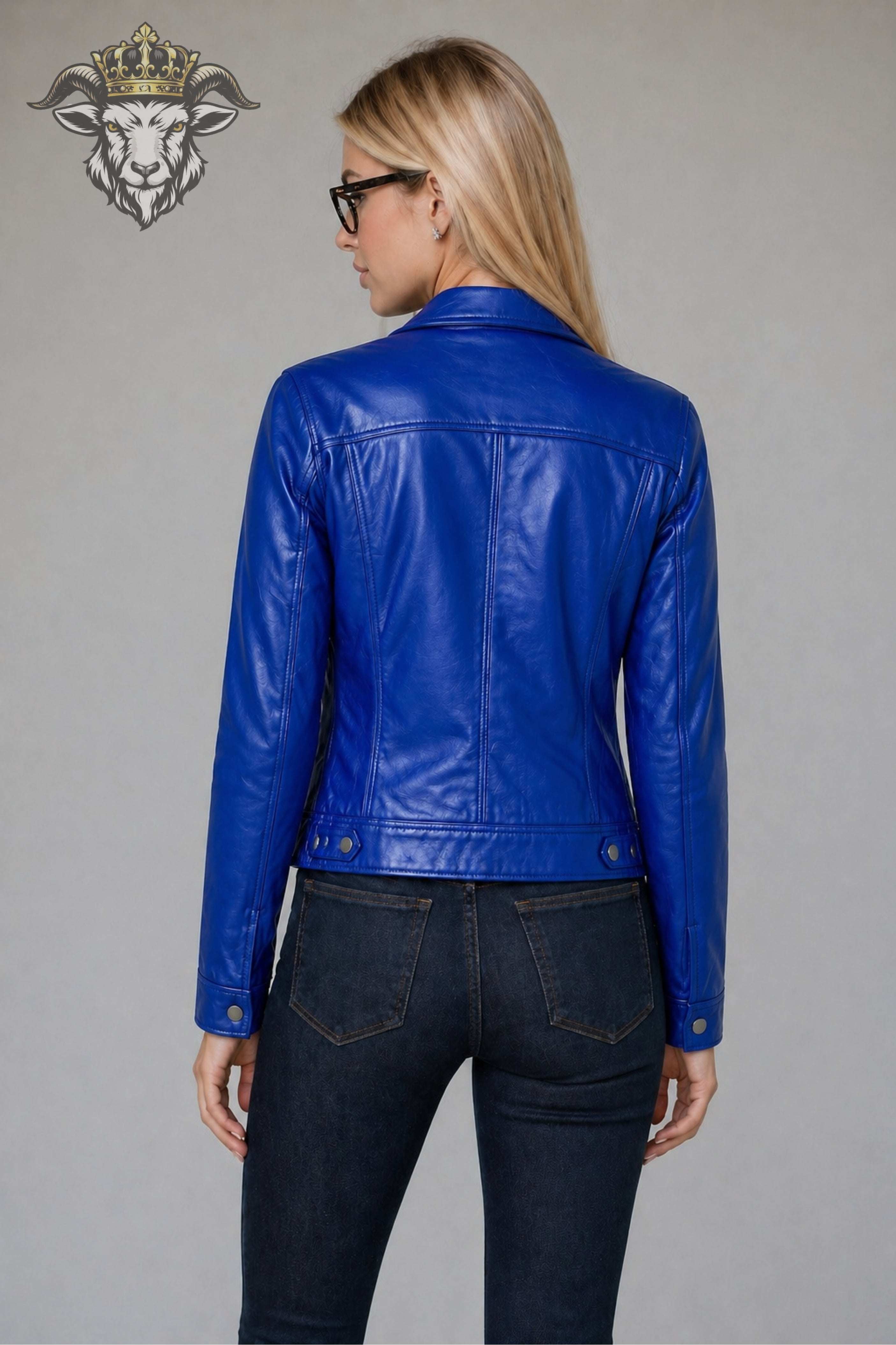 Women’s Royal Blue Real Leather Trucker Jacket