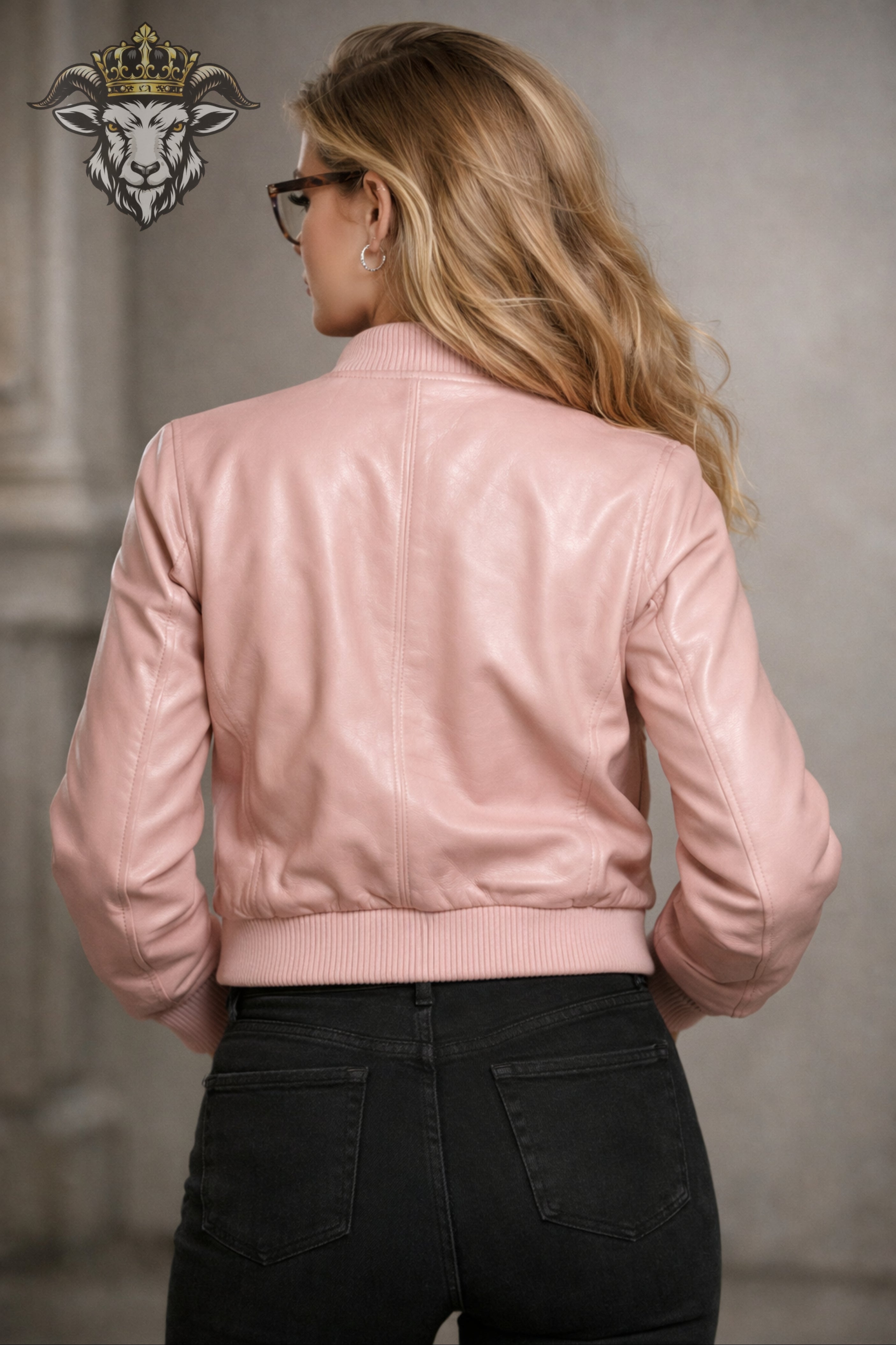 Women’s Baby Pink Real Leather Bomber Jacket