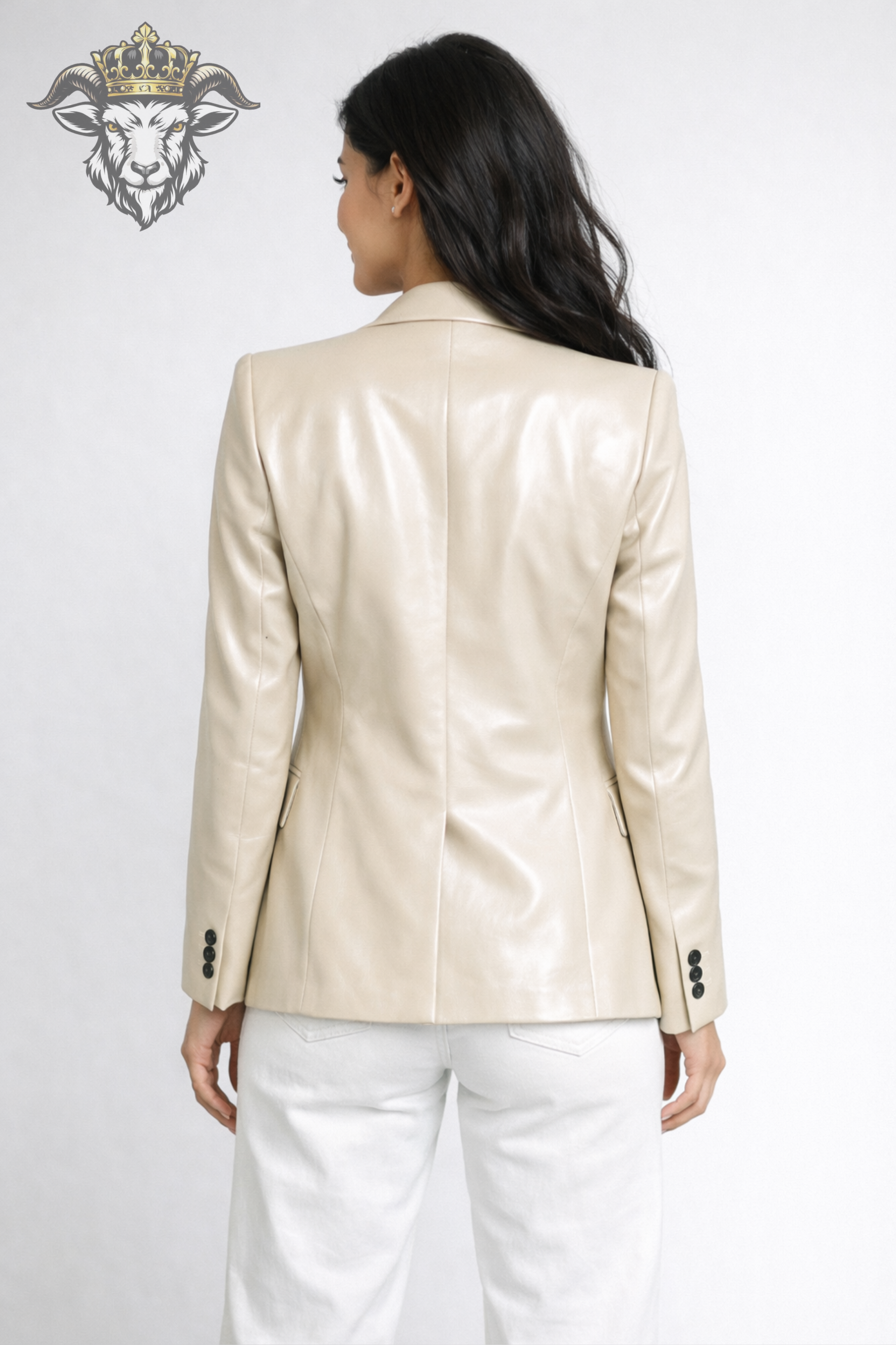 Women’s Cream Real Leather Blazer – Premium Tailored Fit Jacket | Elegant Minimalist Fashion Blazer