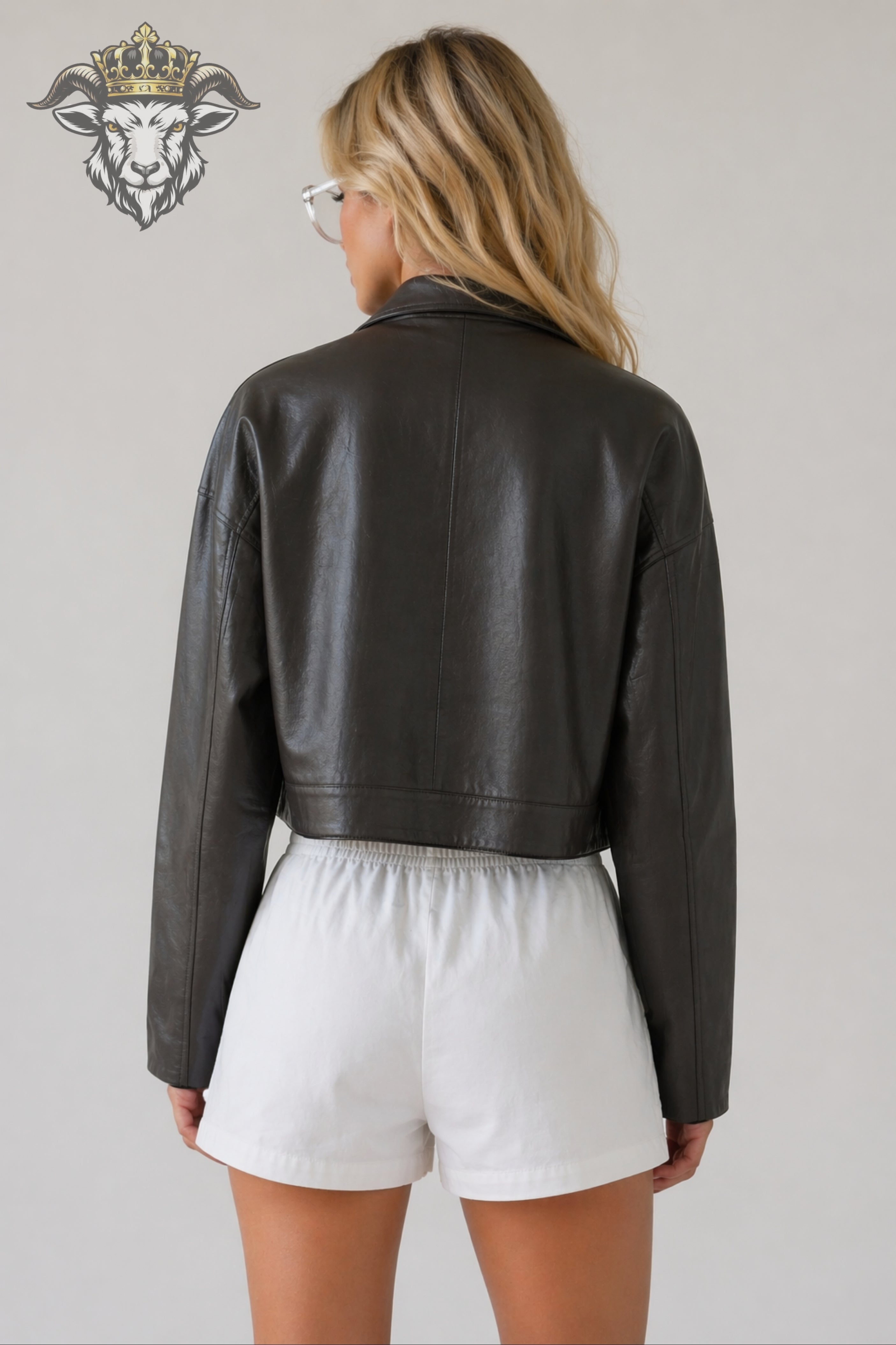 Women’s Charcoal Real Leather Cropped Jacket