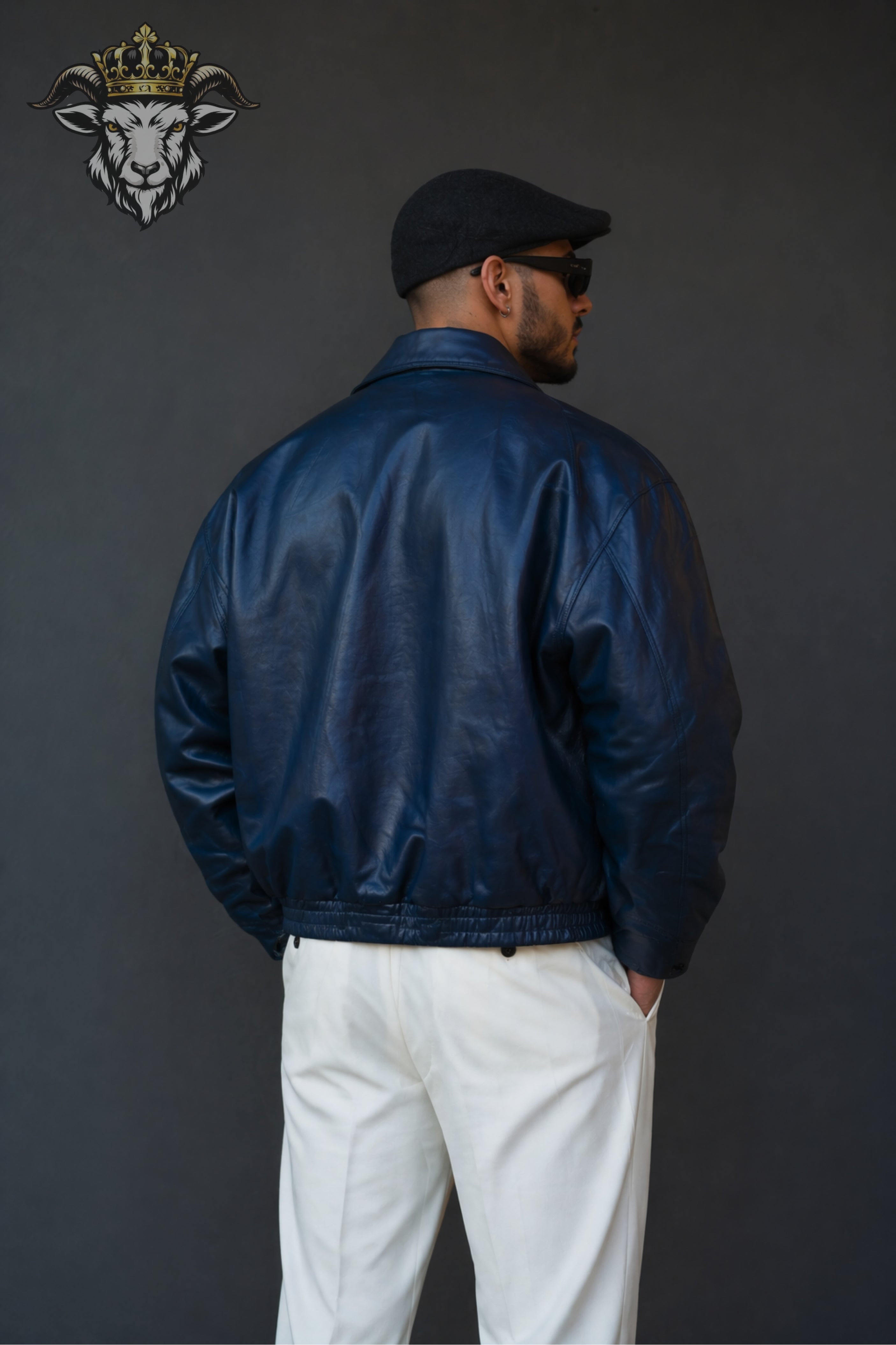 Men’s Oversized Blue Real Leather Bomber Jacket