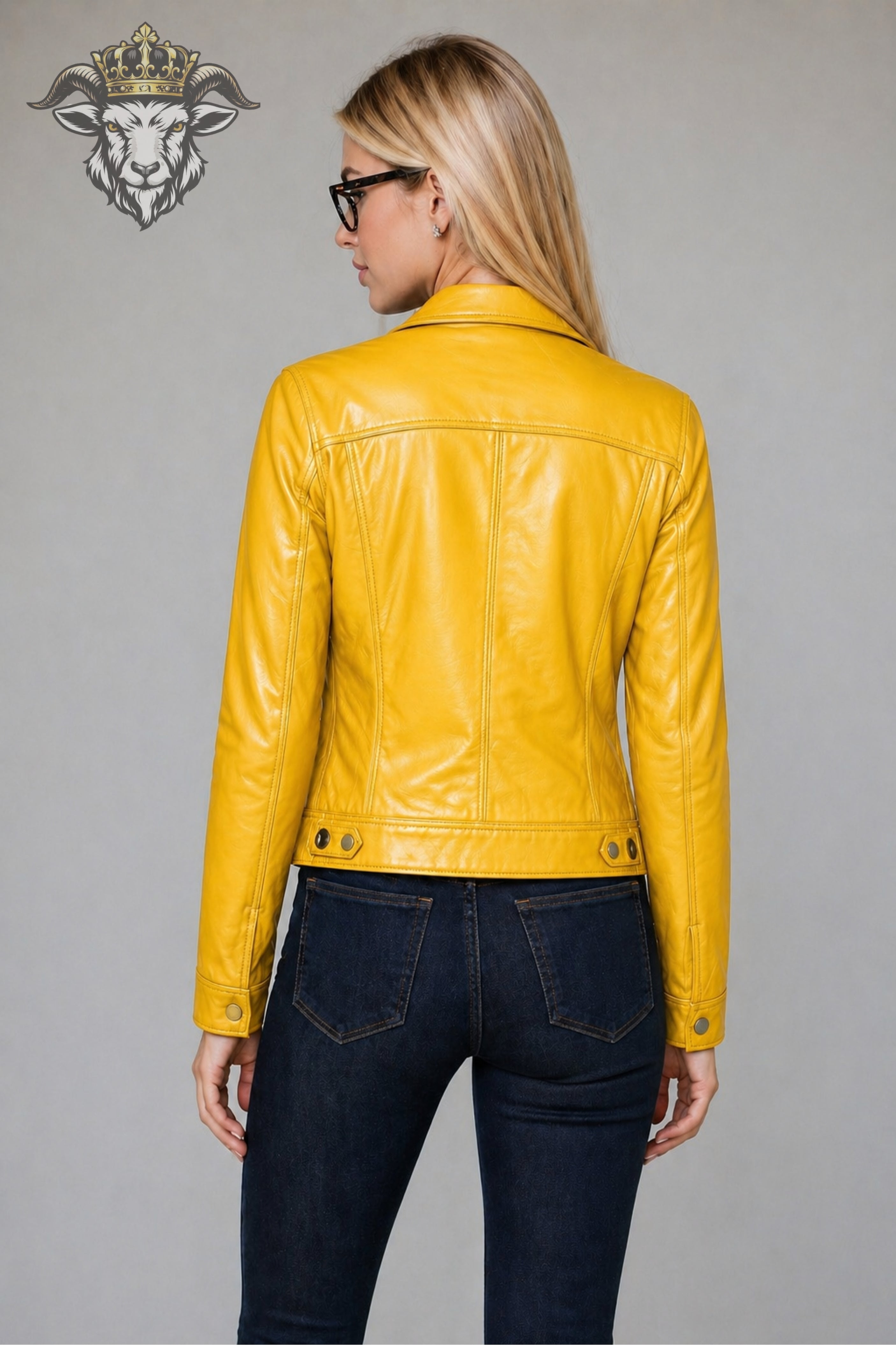 Women’s Yellow Real Leather Trucker Jacket