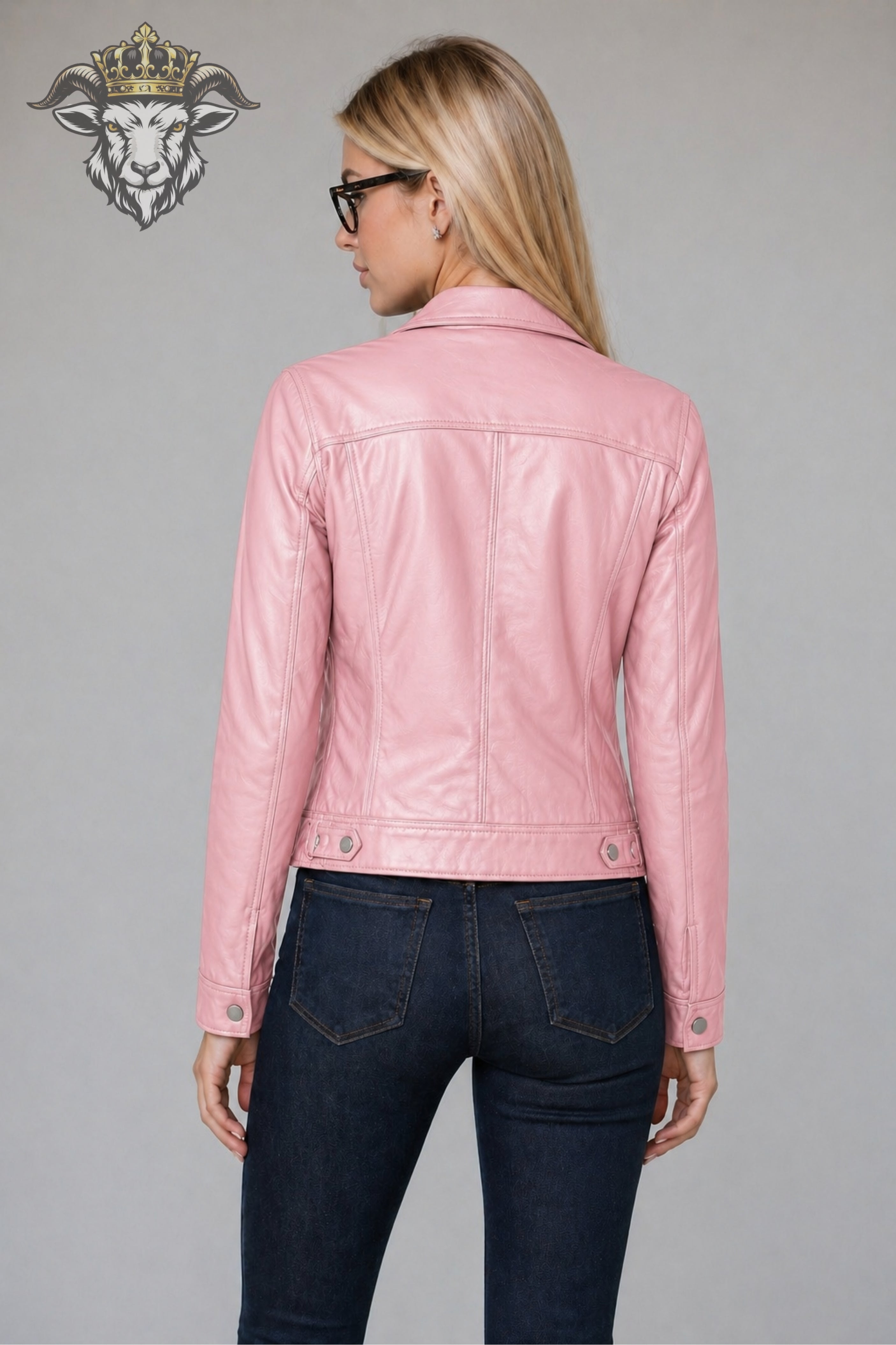 Women’s Pink Real Leather Trucker Jacket