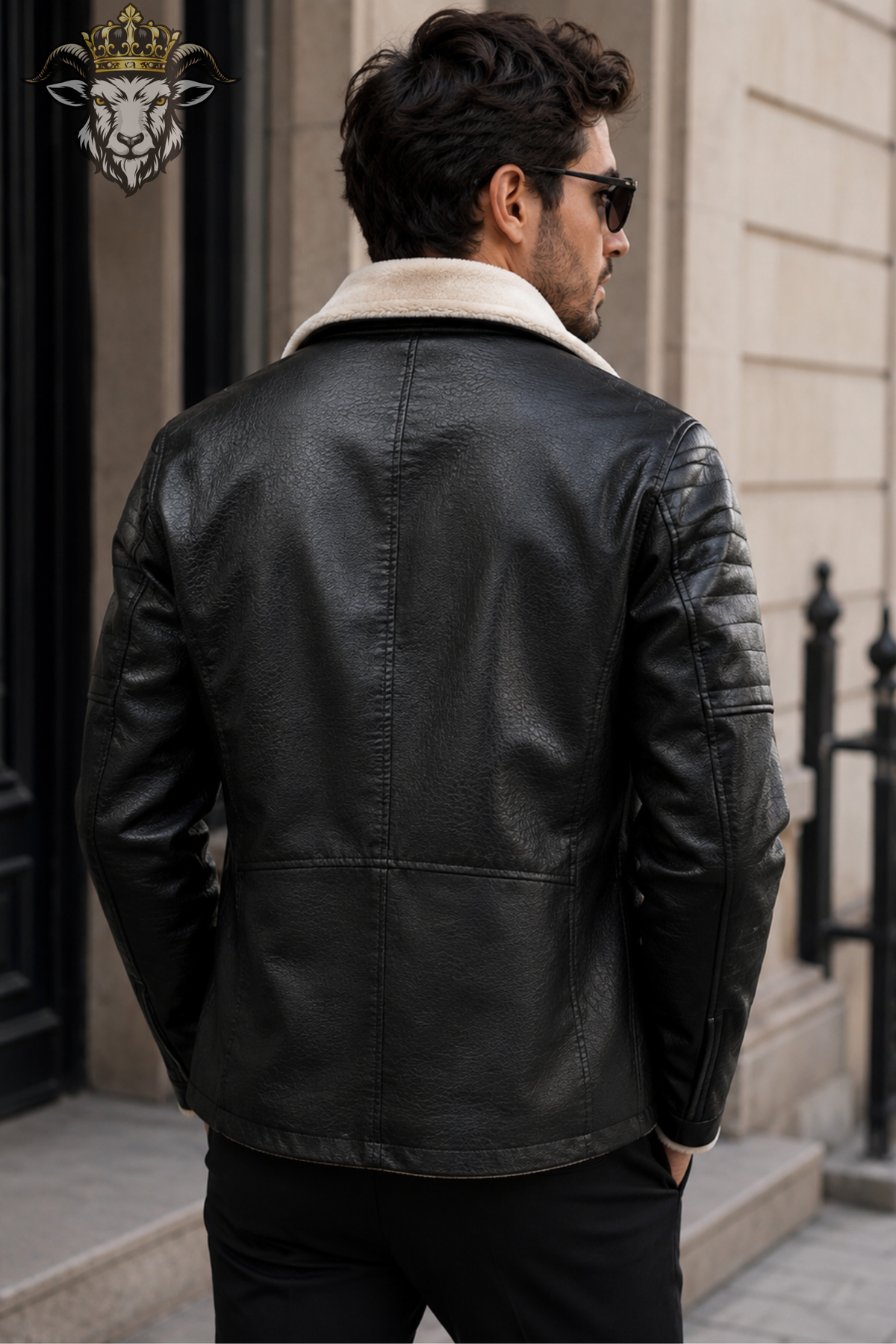 Men’s Black Leather Shearling Jacket, Warm Winter Aviator Coat, Cream Fur Collar Biker Jacket, Stylish Men’s Leather Outerwear