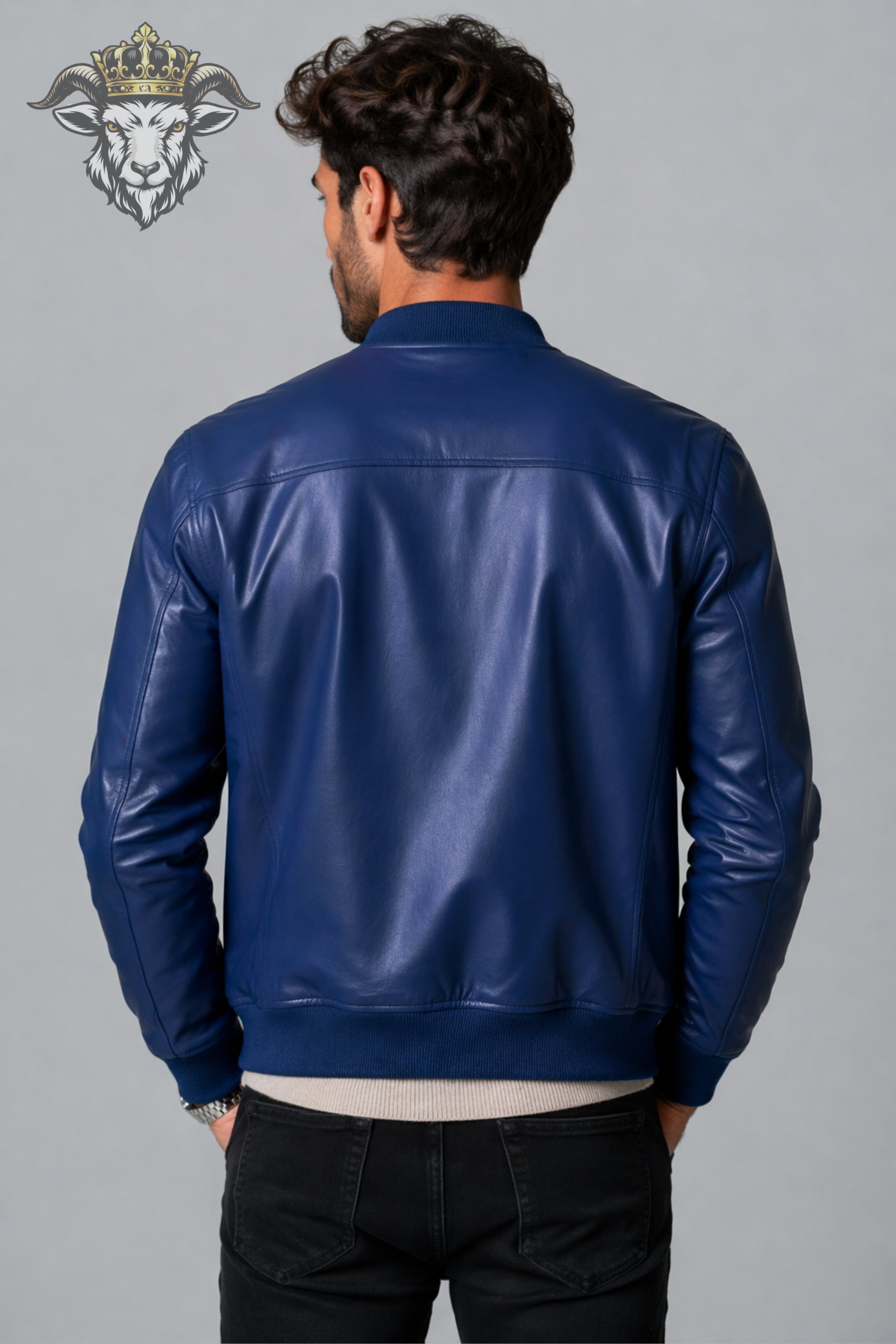 Men’s Royal Blue Real Leather Bomber Jacket
