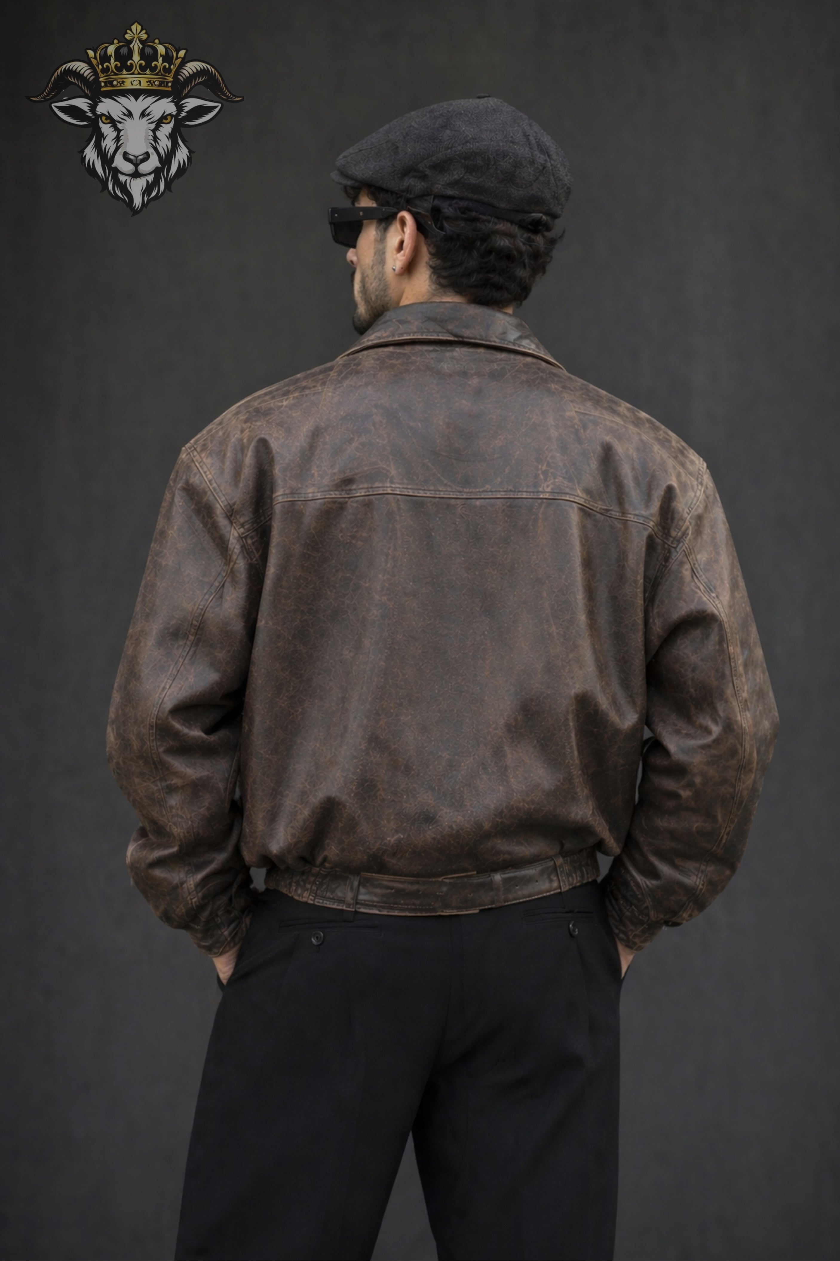 Men’s Distressed Brown Oversize Leather Bomber Jacket