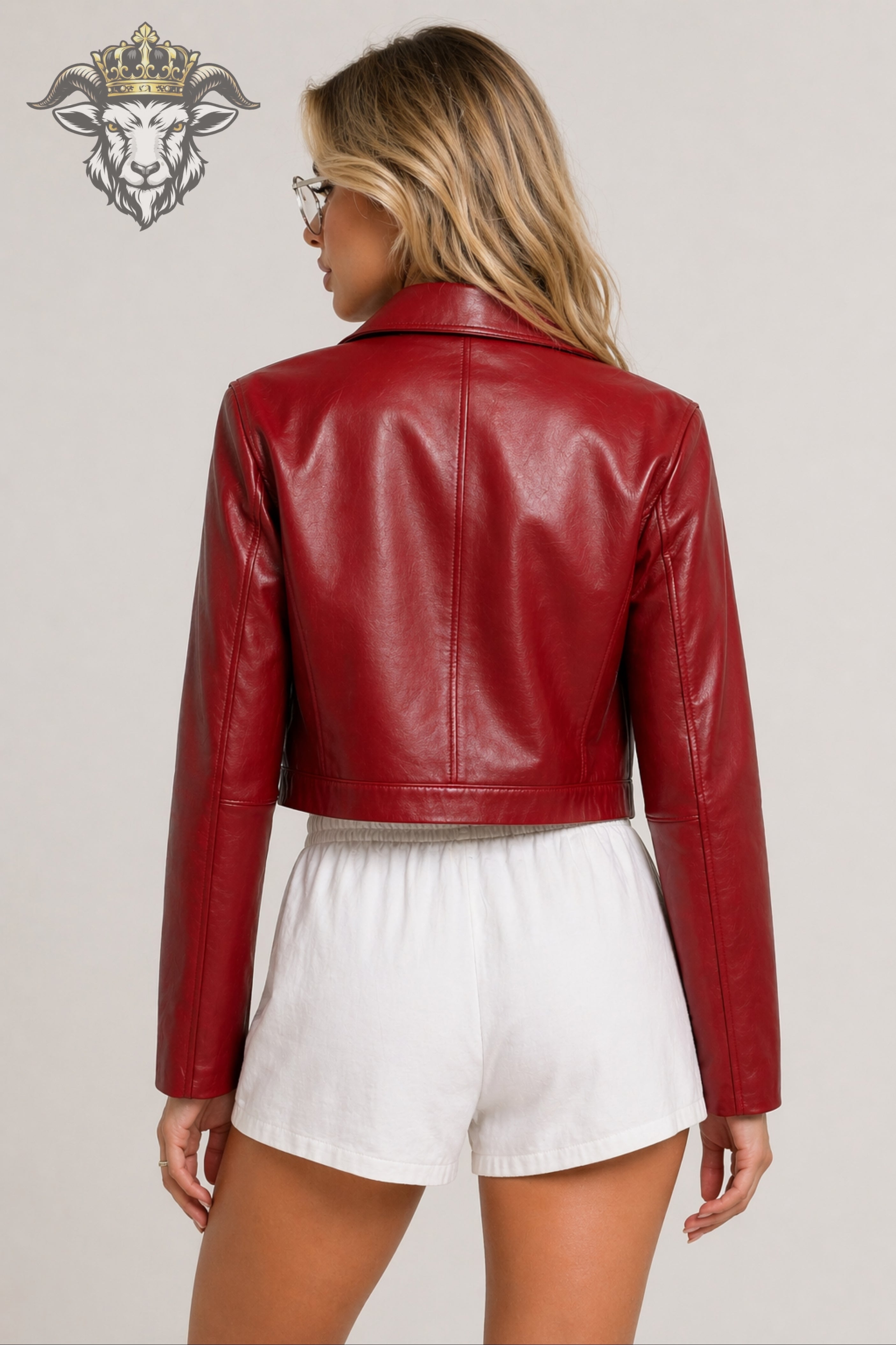 Women’s Red Real Leather Cropped Jacket