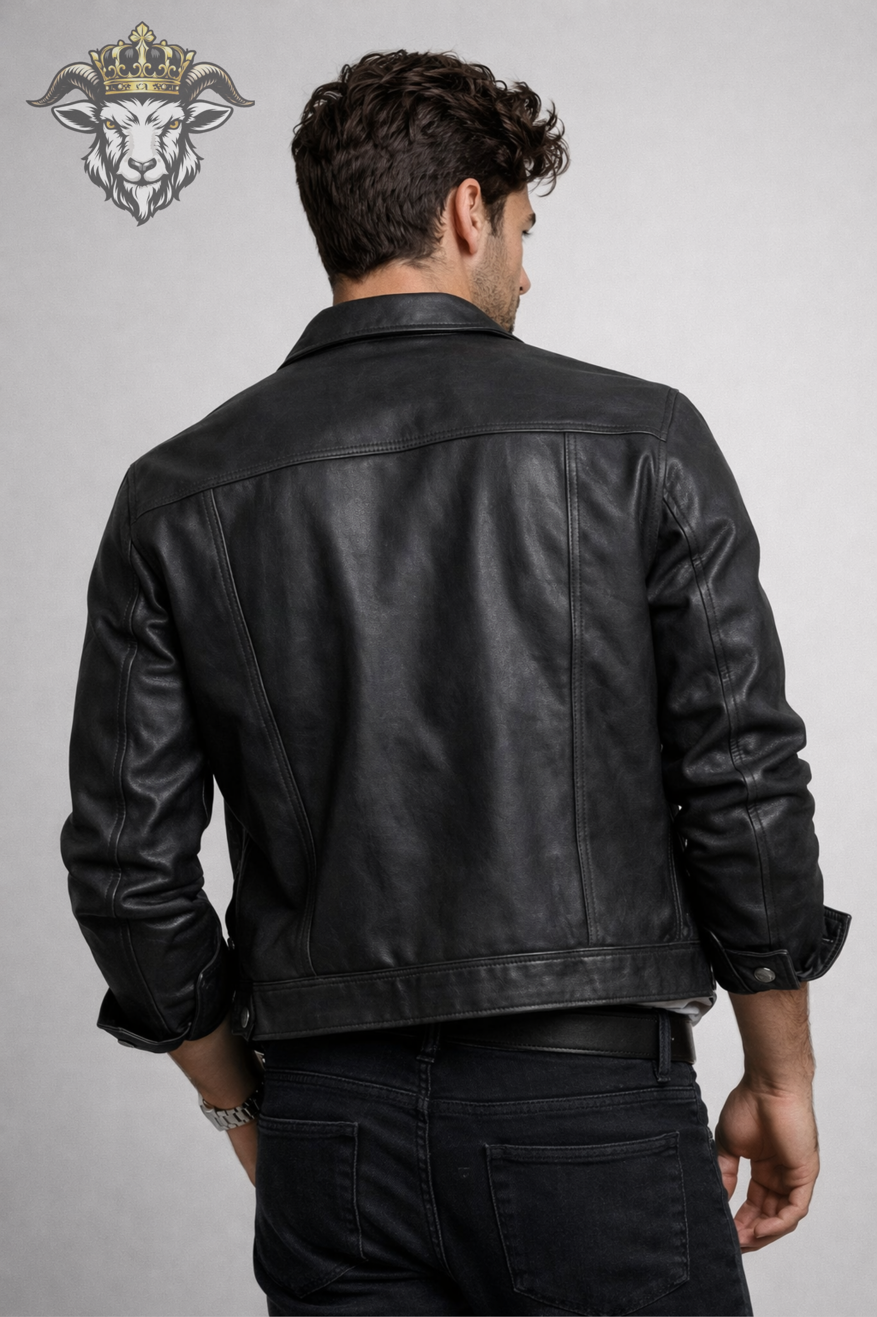Men’s Charcoal Real Leather Trucker Jacket