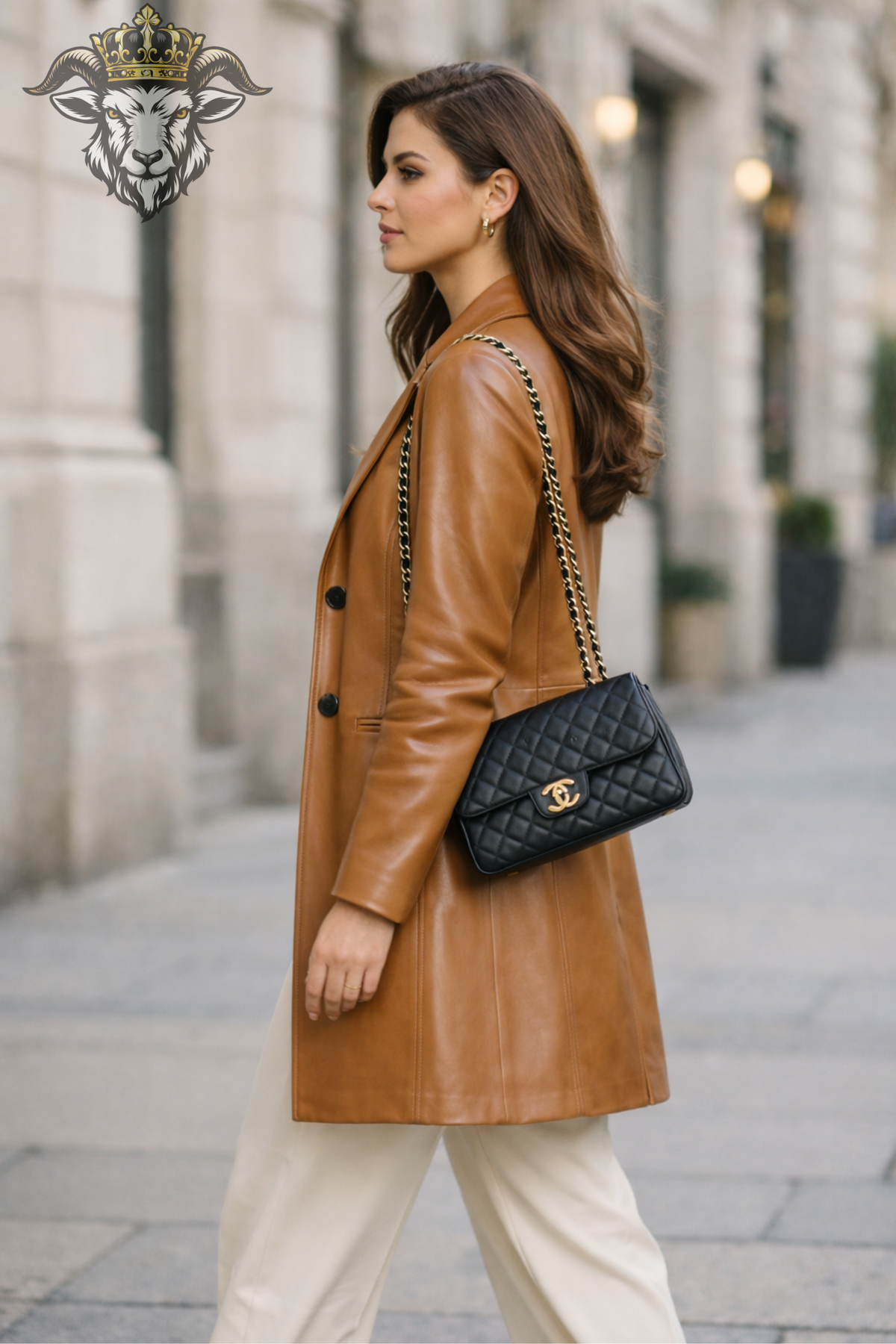 Women's Tan Leather Coat, Mid Thigh Leather Blazer Jacket, Tailored Long Coat, Classic Lapel Outerwear, Elegant Fall Winter Jacket