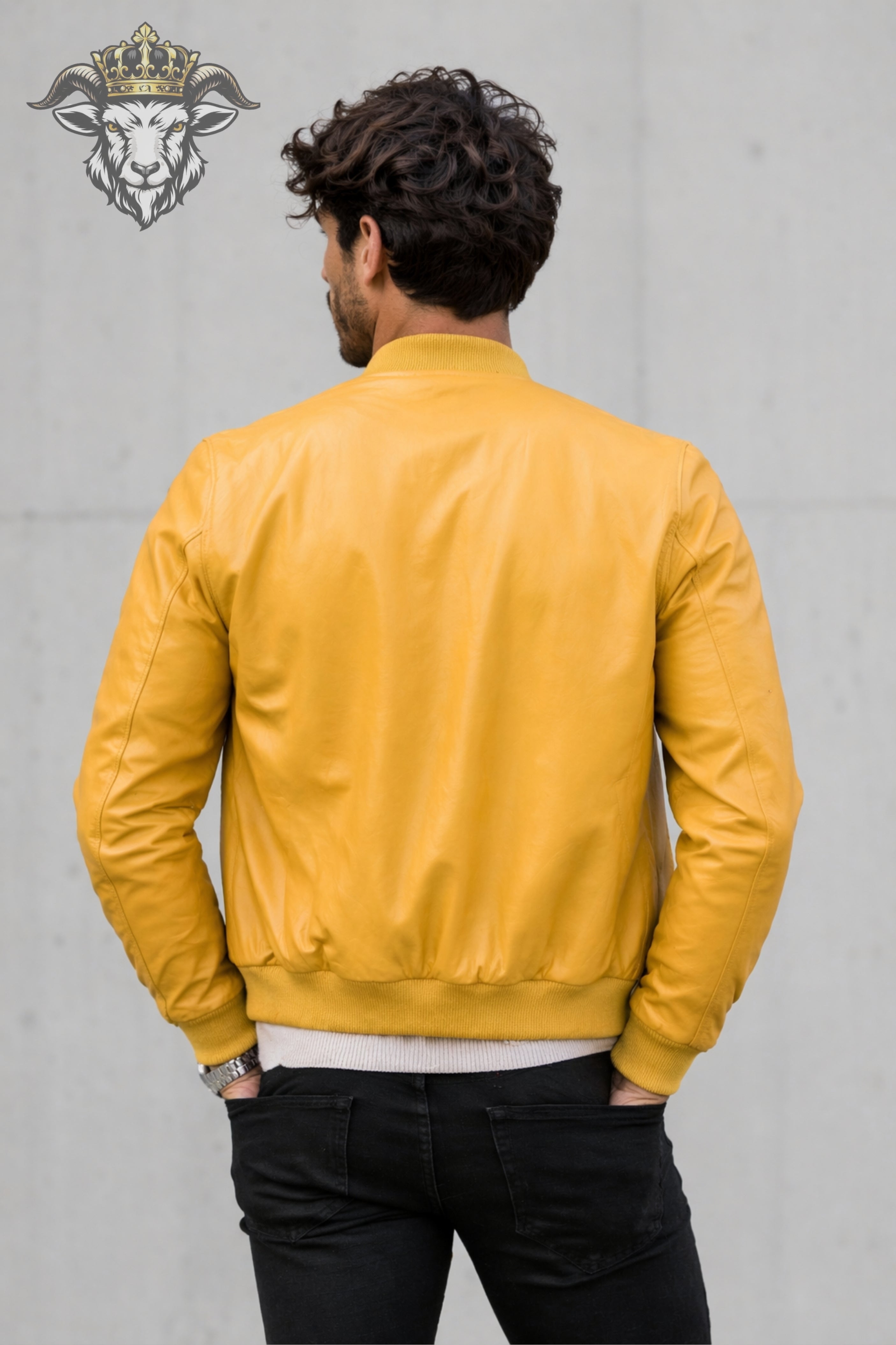 Men’s Yellow Real Leather Bomber Jacket