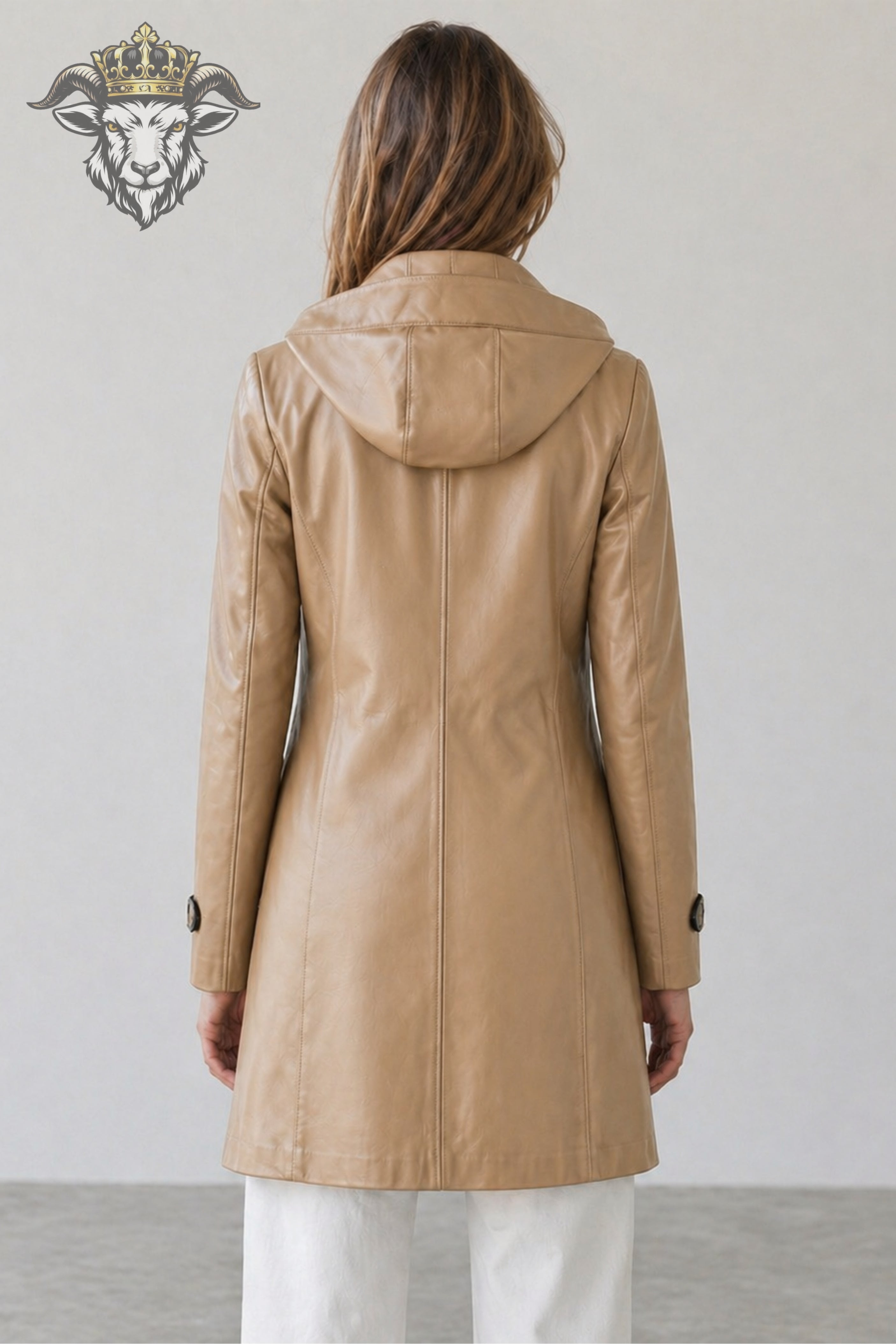 Women’s Tan Real Leather Hooded Coat