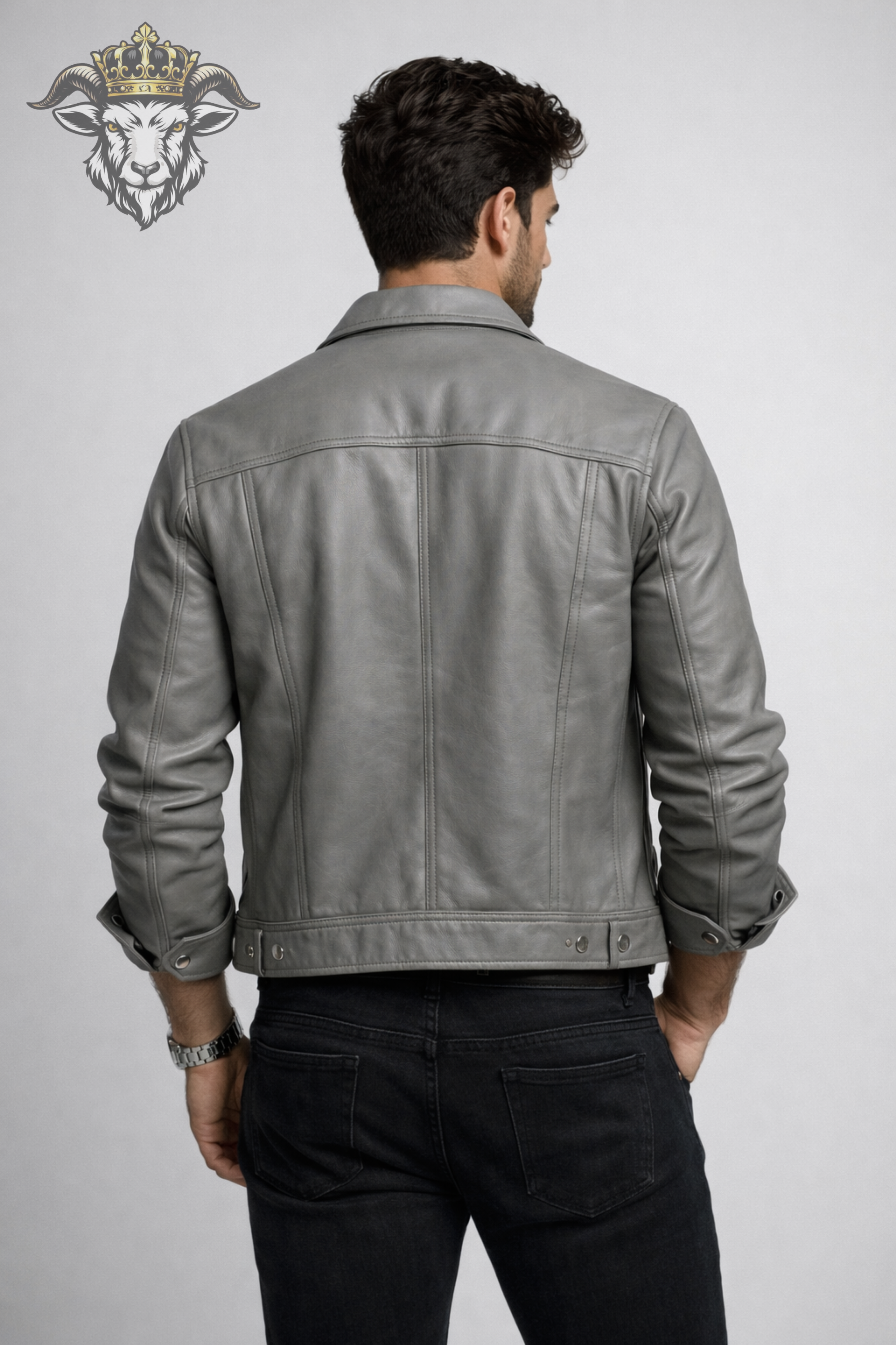 Light Grey Real Leather Jacket for Men