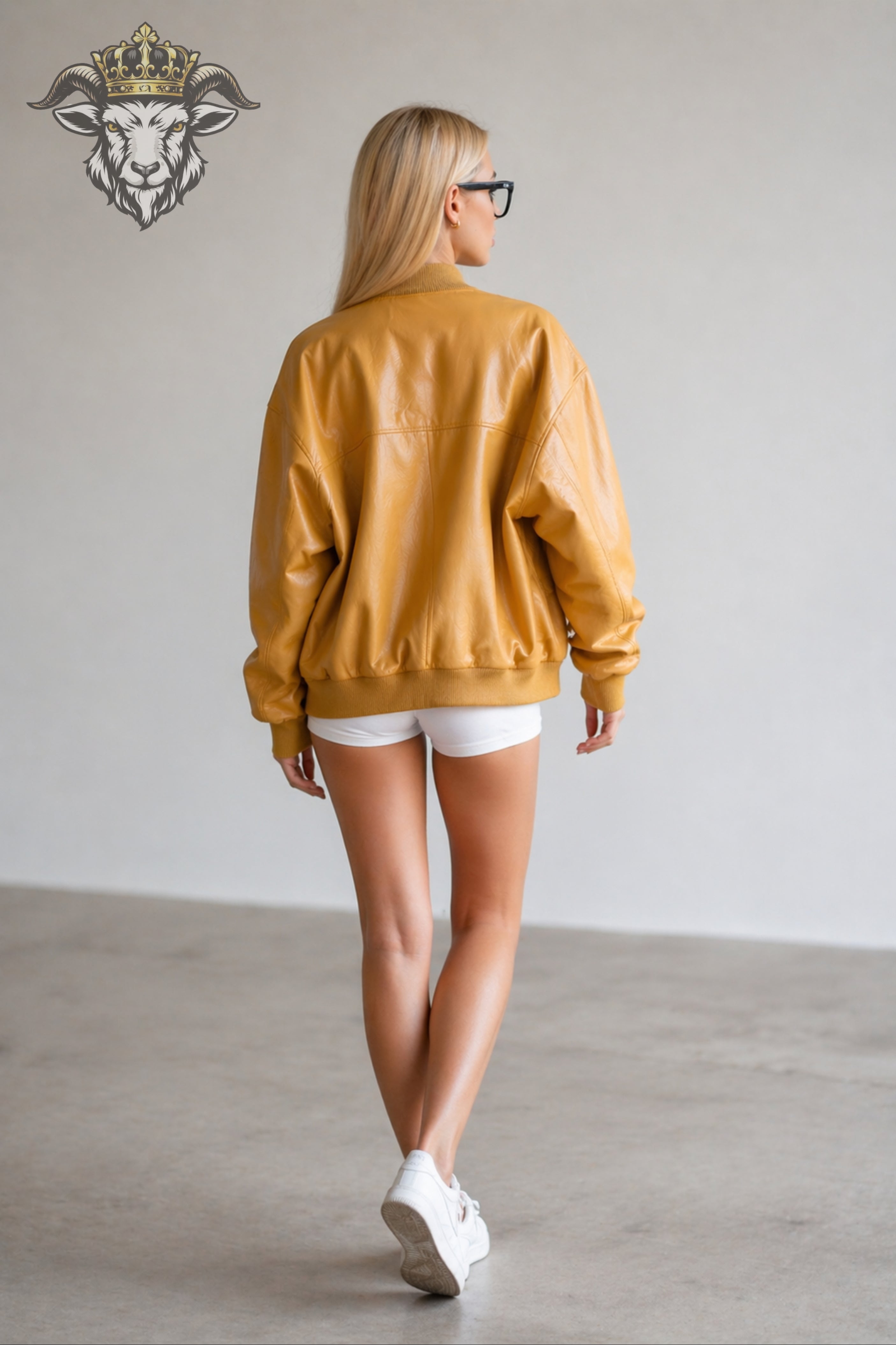 Women’s Yellow Oversize Real Leather Bomber Jacket