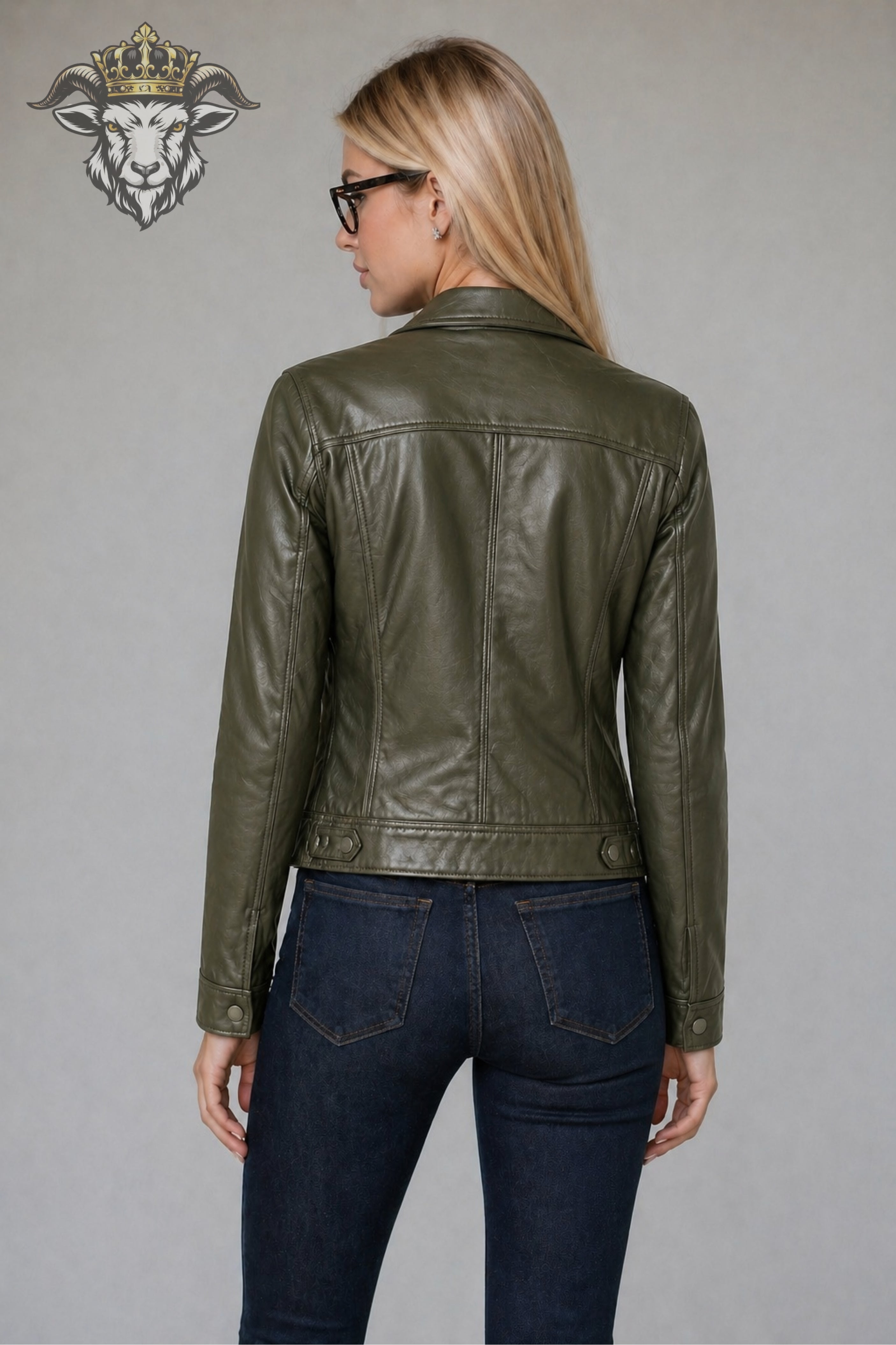 Women’s Olive Green Real Leather Trucker Jacket
