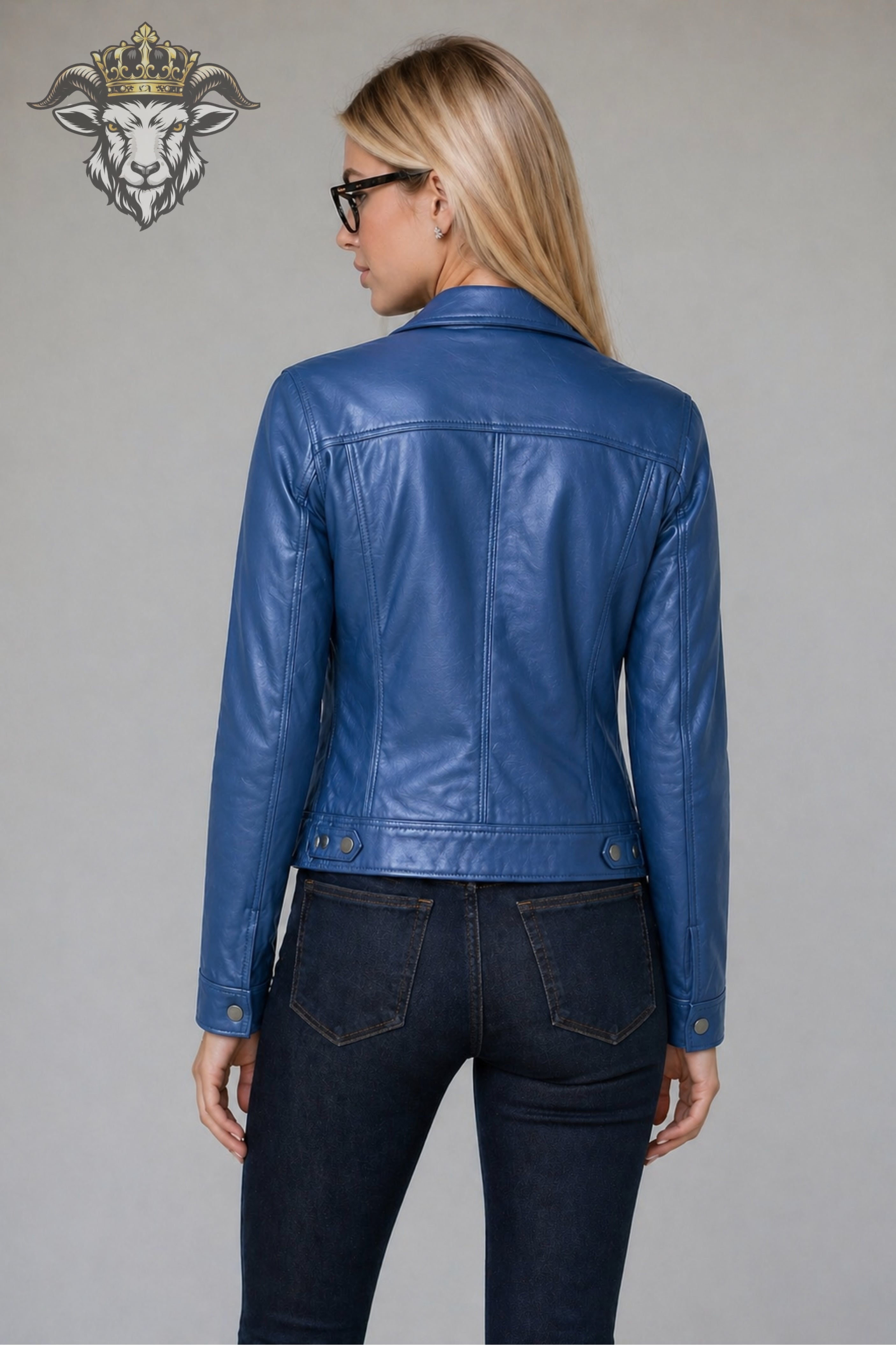 Women’s Blue Real Leather Trucker Jacket