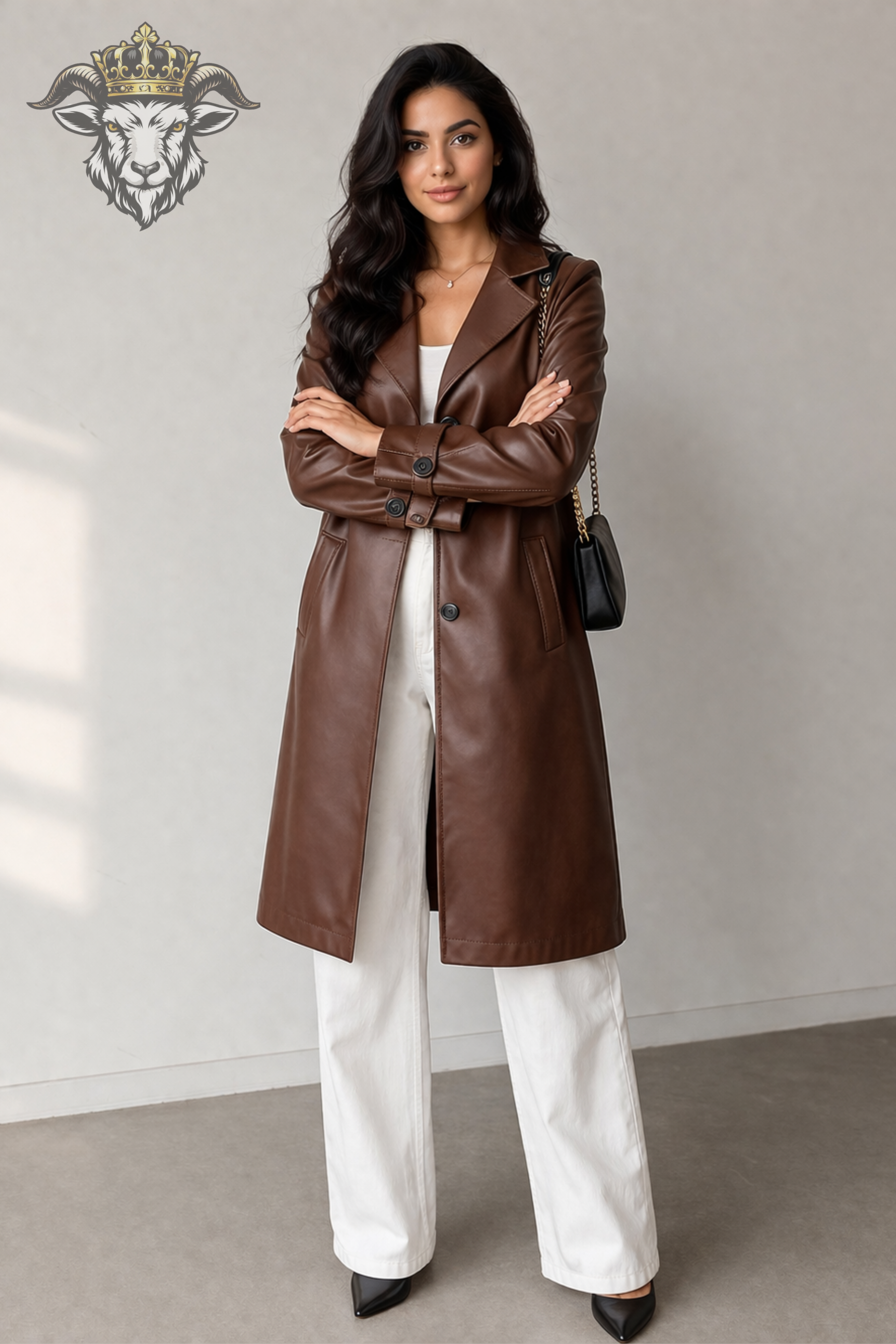 Women’s Premium Brown Real Leather Mid-Length Coat