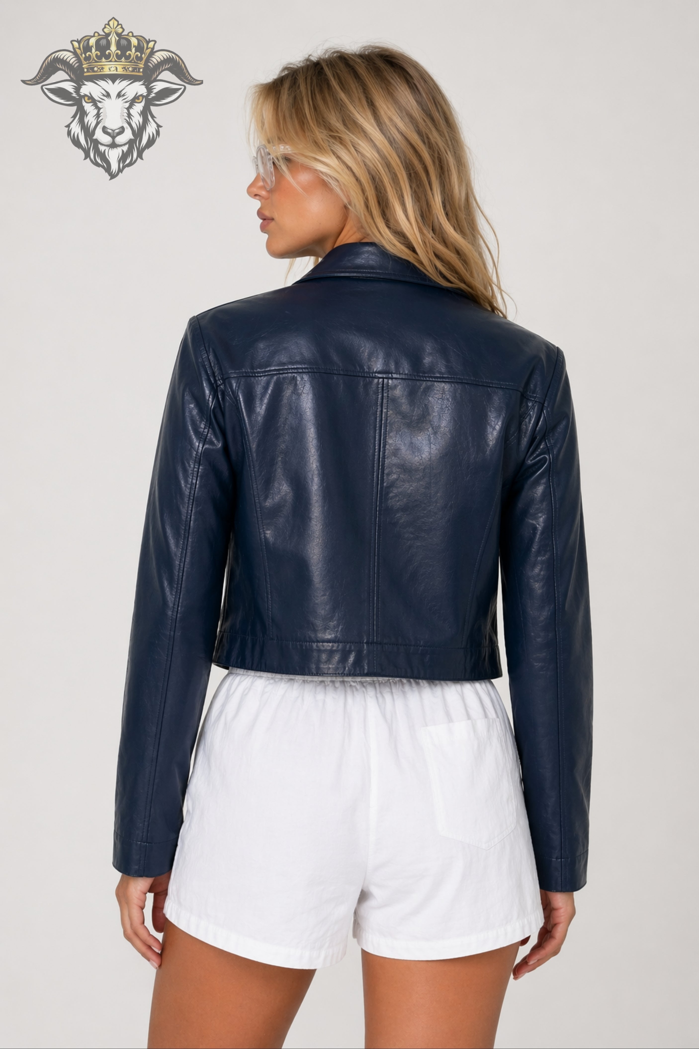 Women’s Indigo Real Leather Cropped Jacket