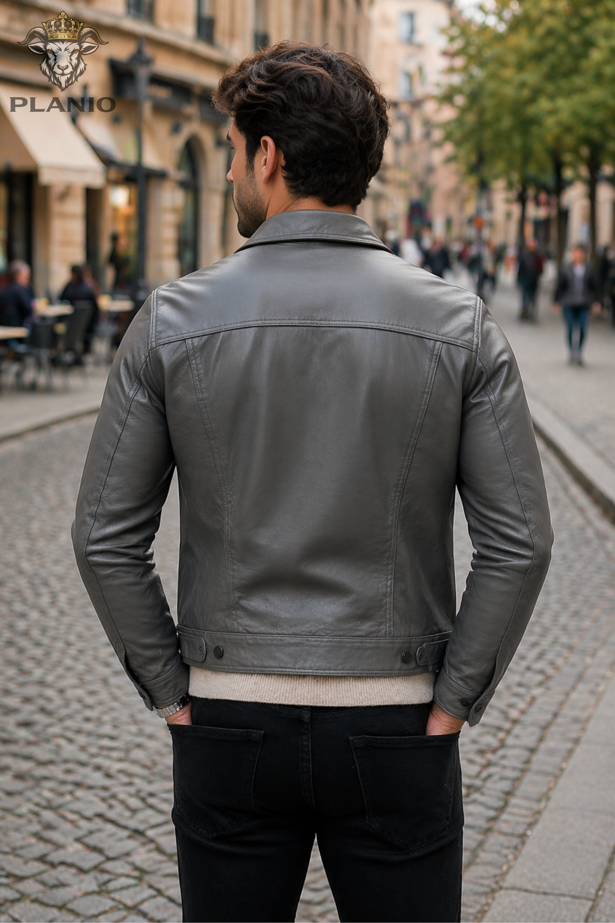 Men's Gray Leather Trucker Jacket, Slim Fit Button Front Jacket, Classic Leather Outerwear, Casual Streetwear Coat
