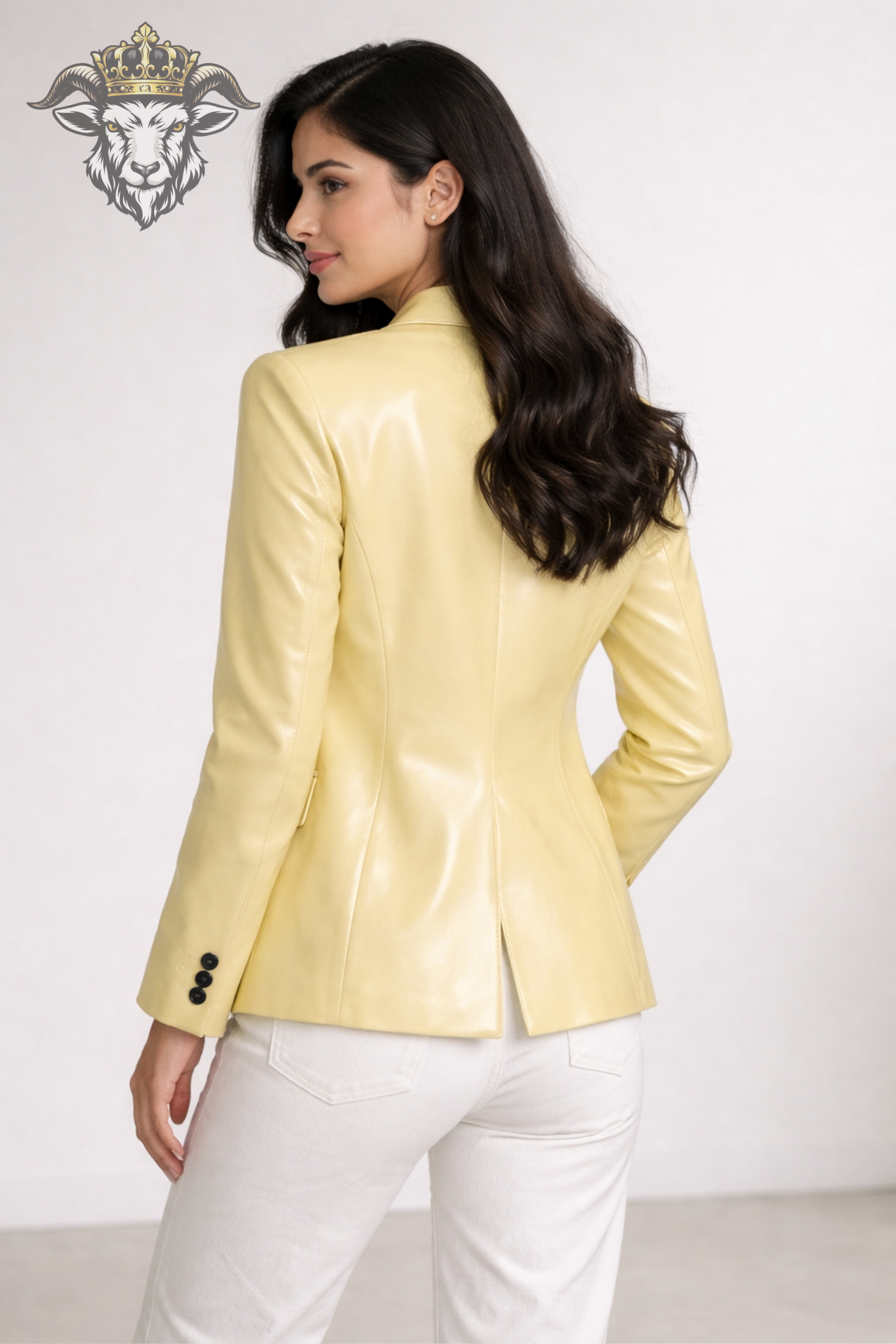 Women’s Pale Yellow Real Leather Blazer – Tailored Fit Designer Jacket | Premium Lambskin Coat for Women