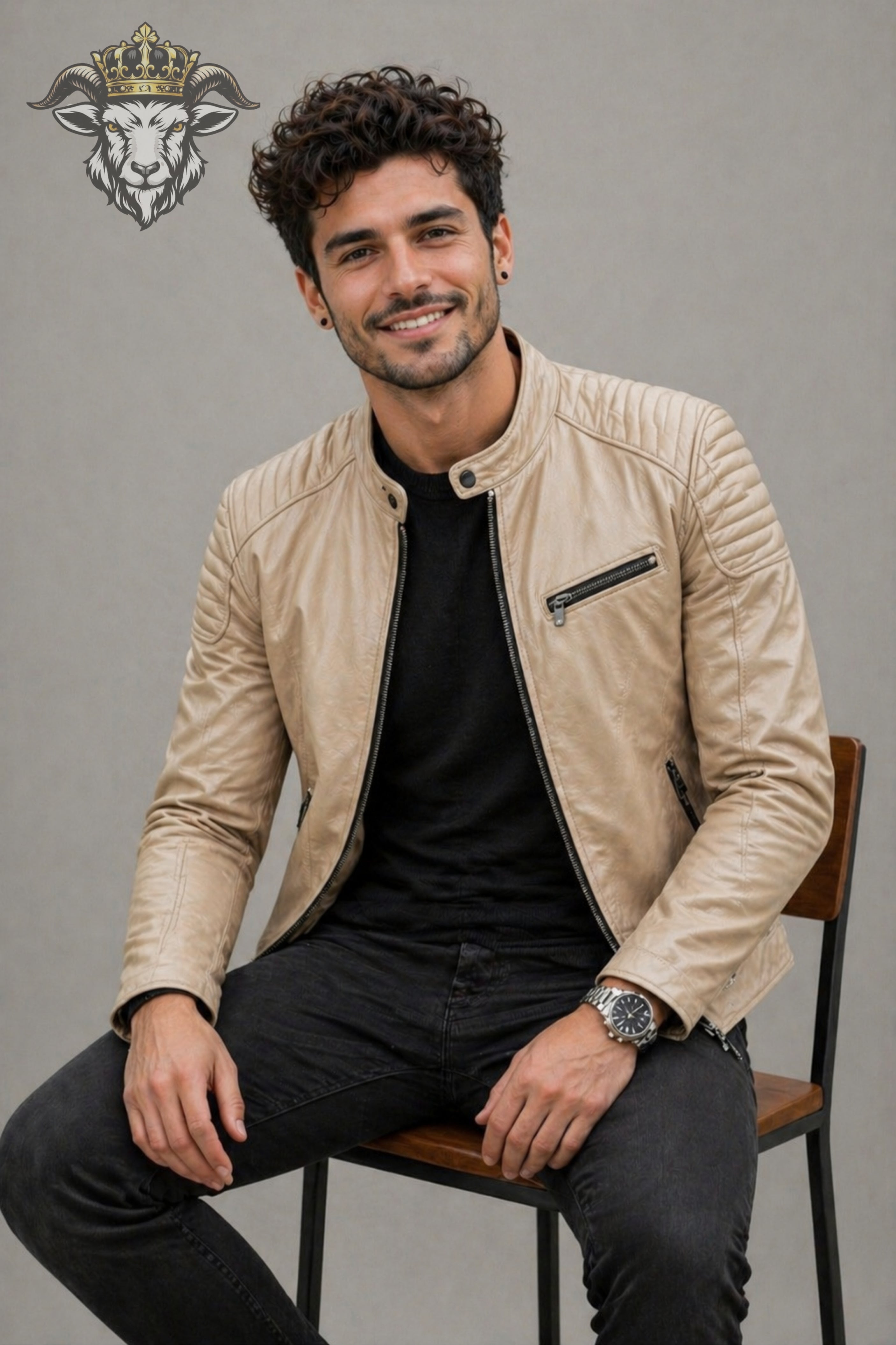Men’s Beige Real Leather Roadster Jacket