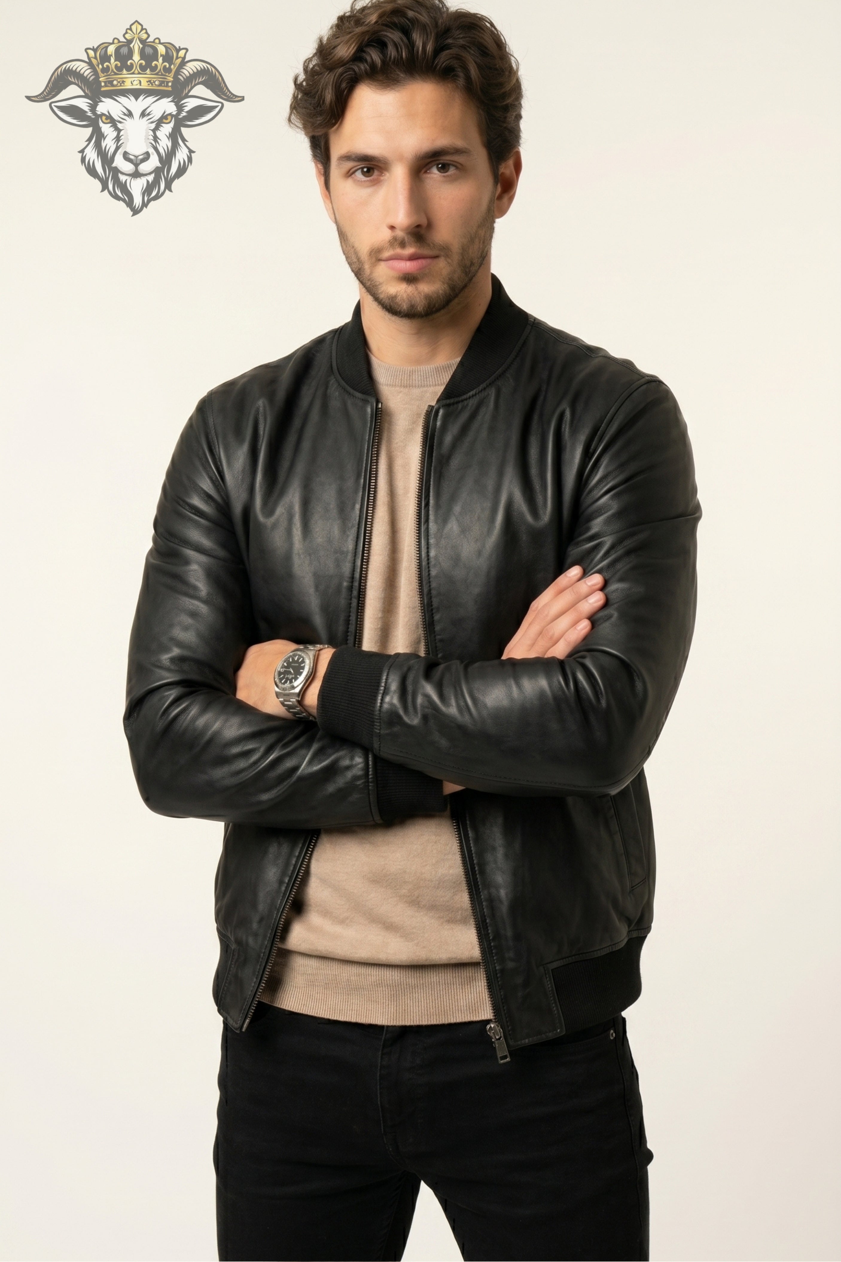 Men’s Black Real Leather Bomber Jacket