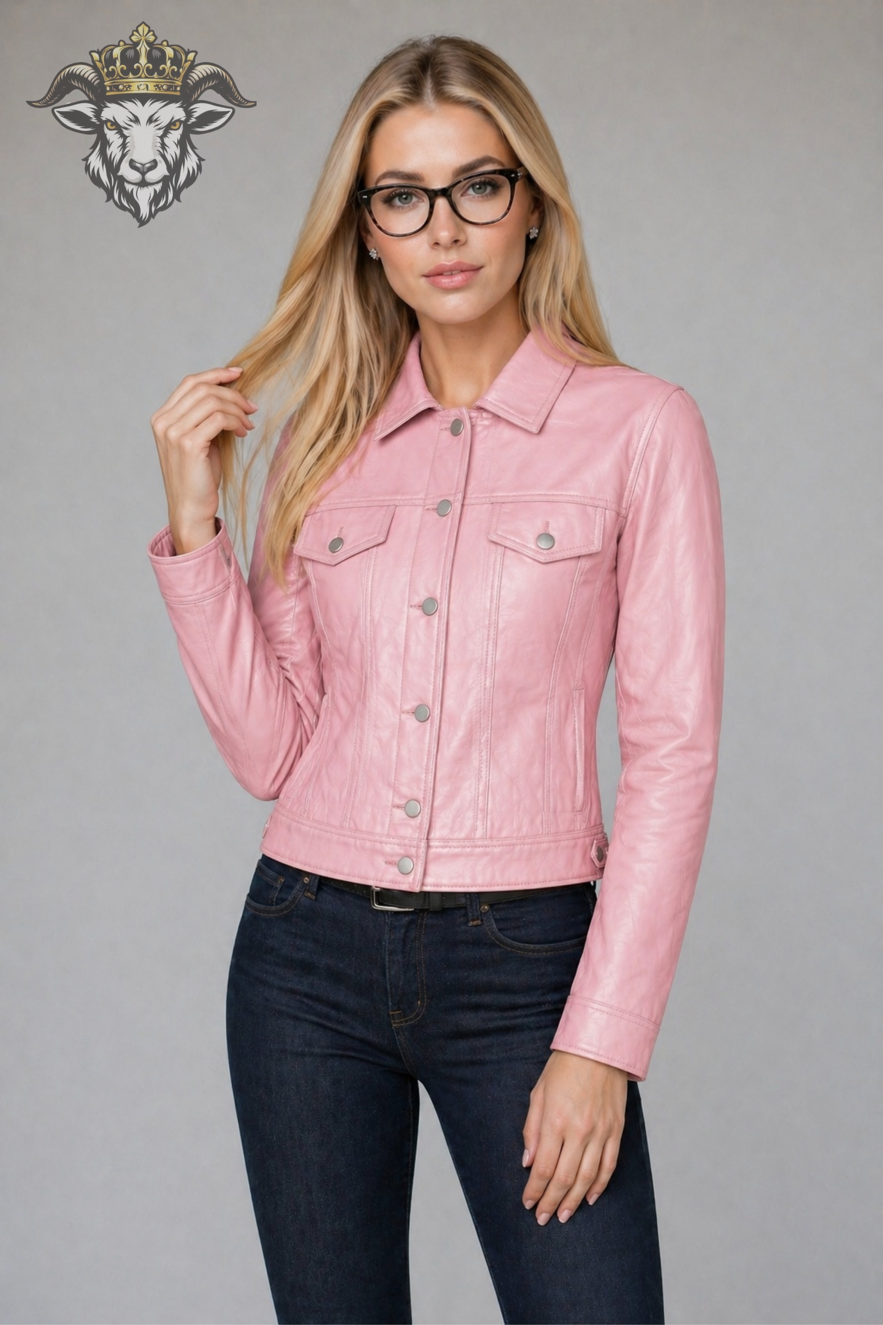 Women’s Pink Real Leather Trucker Jacket