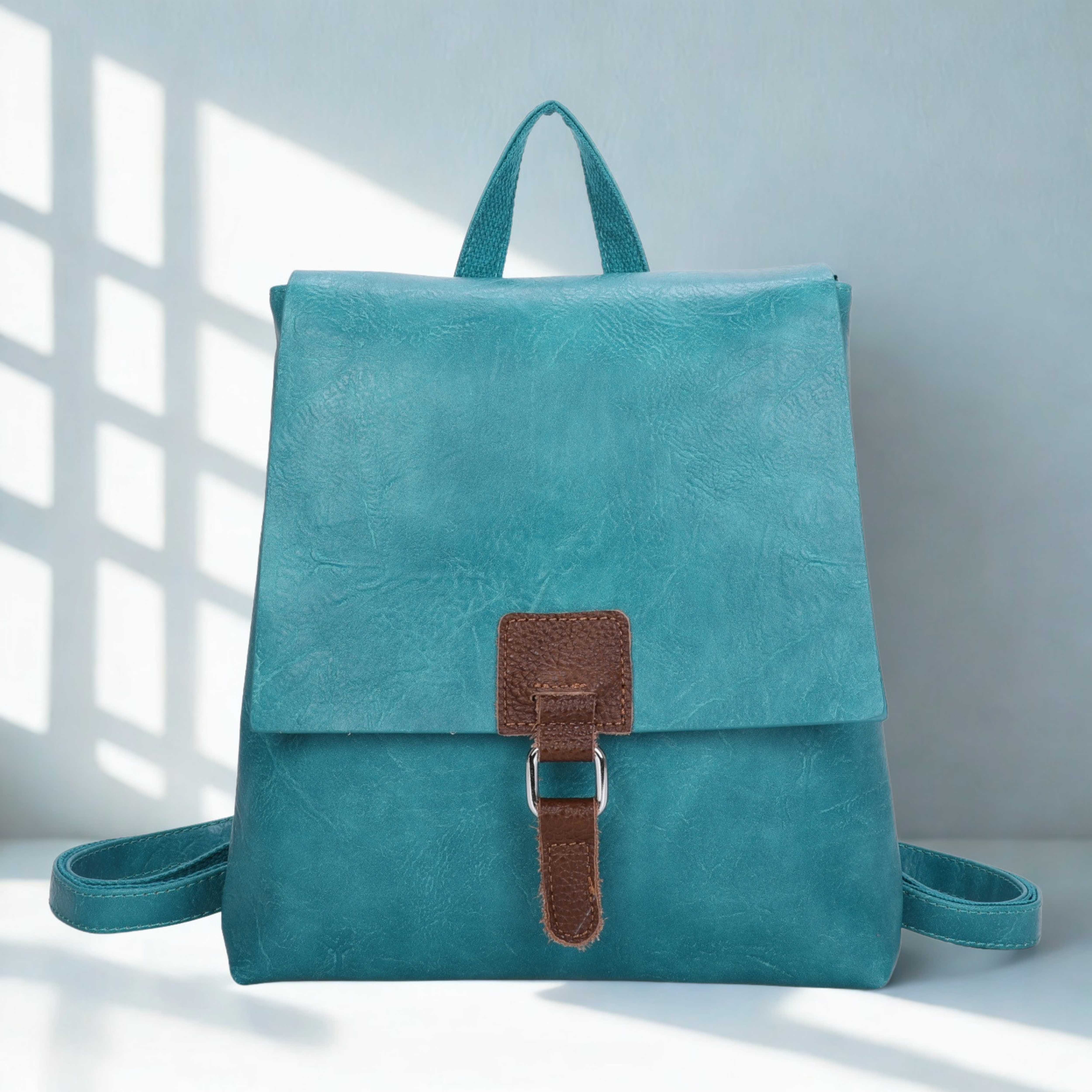 Ladies Flap Over Backpack Handbag, Synthetic Leather Trim Rucksack Shoulder Bag