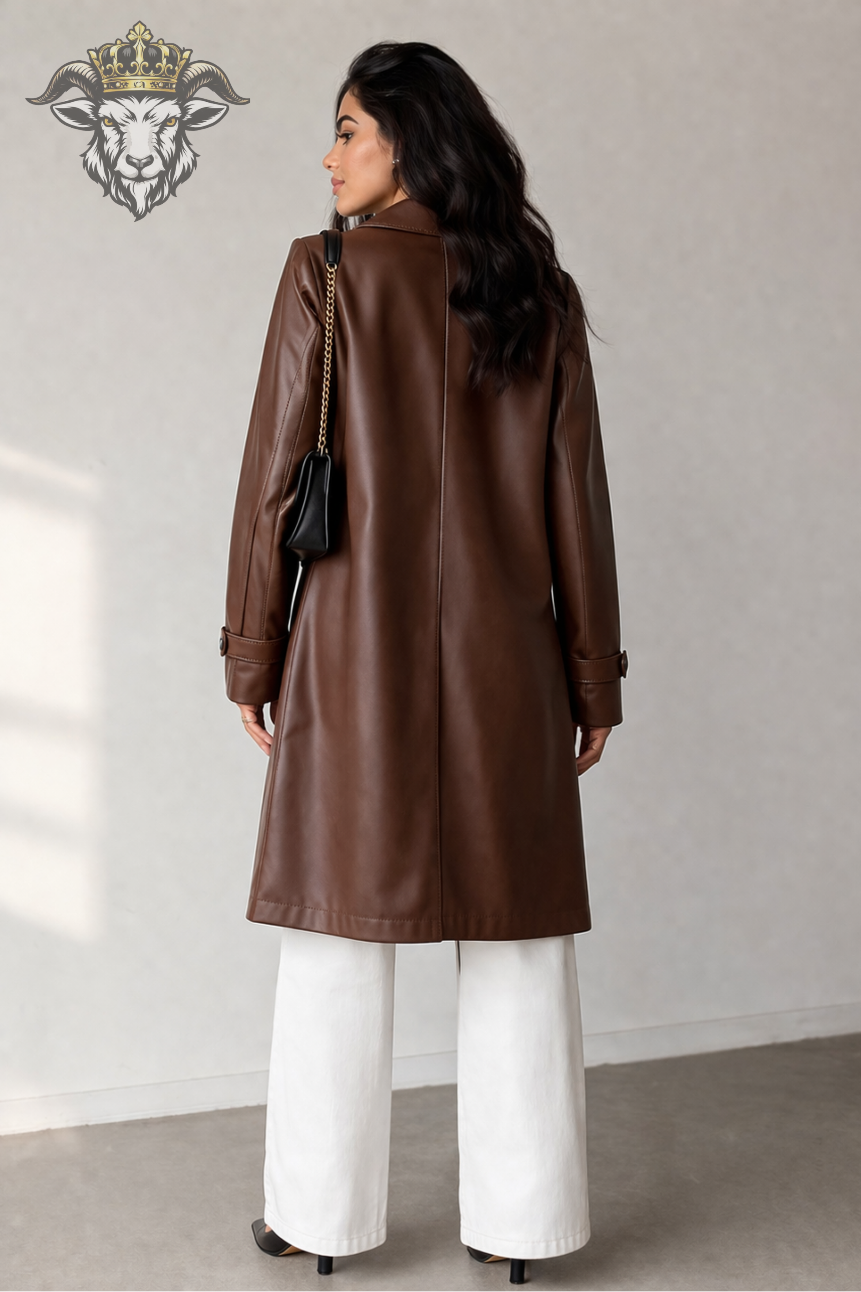 Women’s Premium Brown Real Leather Mid-Length Coat