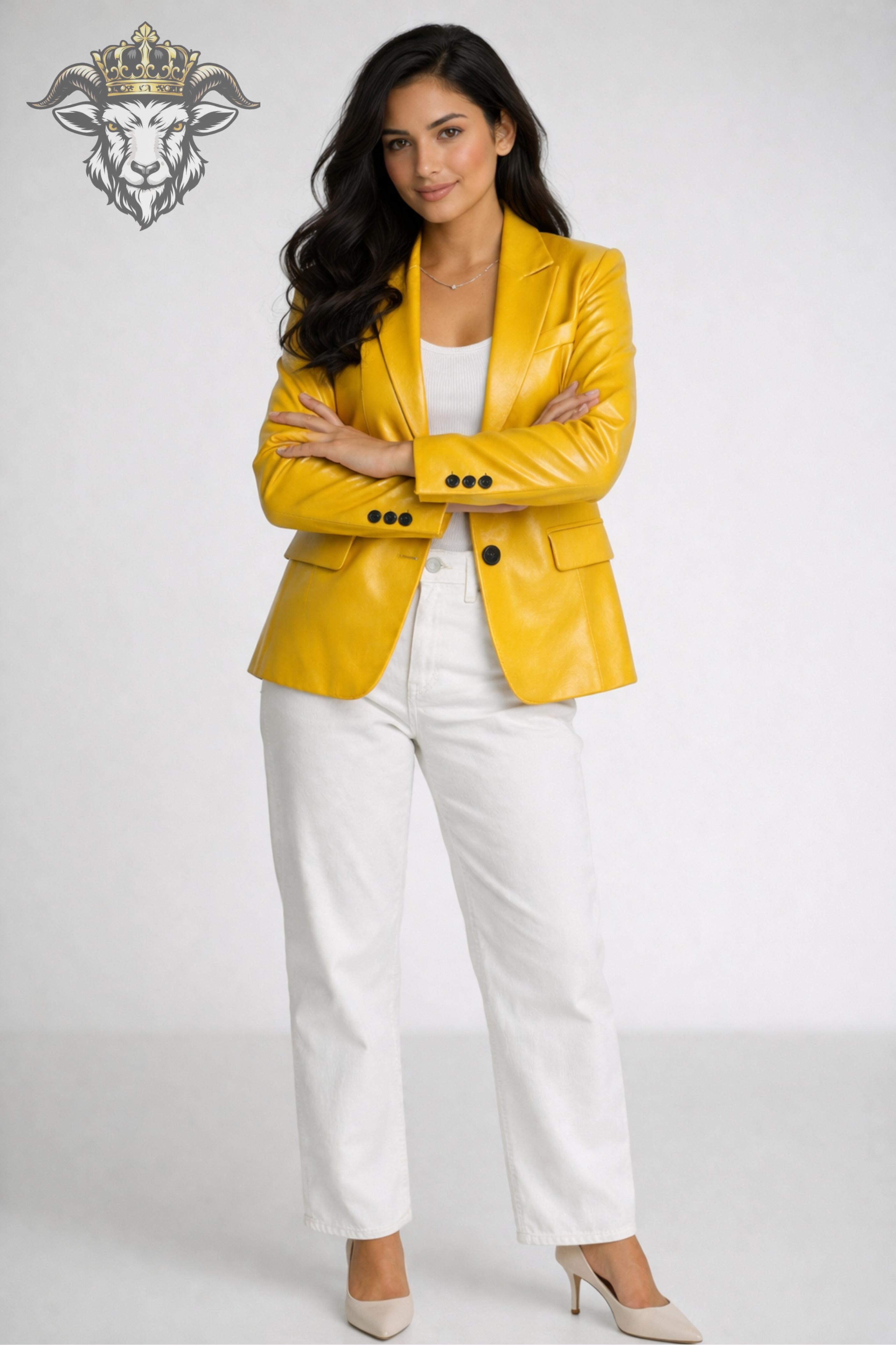 Women’s Yellow Real Leather Blazer – Premium Tailored Fit Jacket | Elegant Designer Style Smart Casual Outerwear