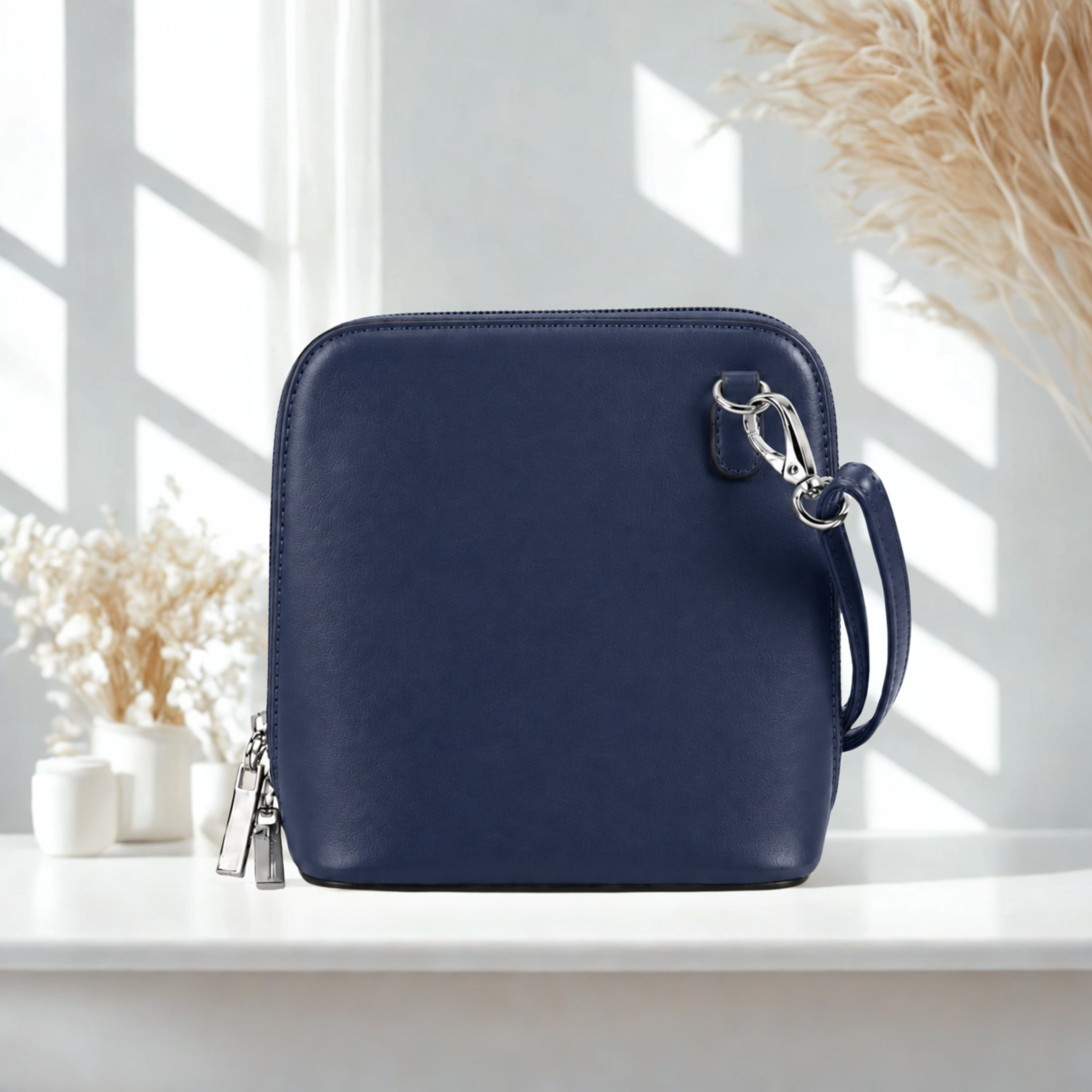 Women’s Plain Colour Crossbody Bag – Small Zip Top Shoulder Handbag