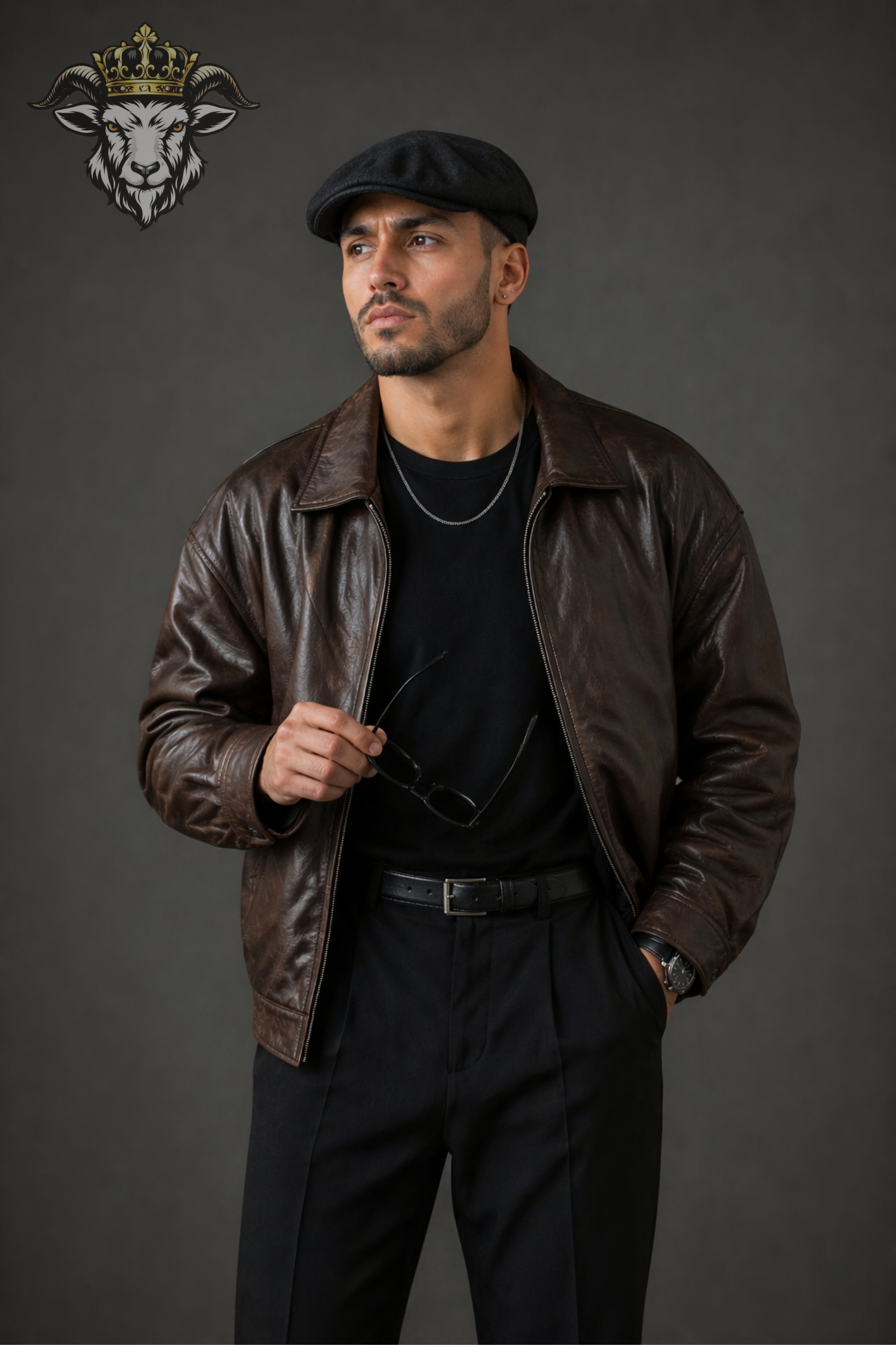 Men’s Oversize Brown Leather Bomber Jacket