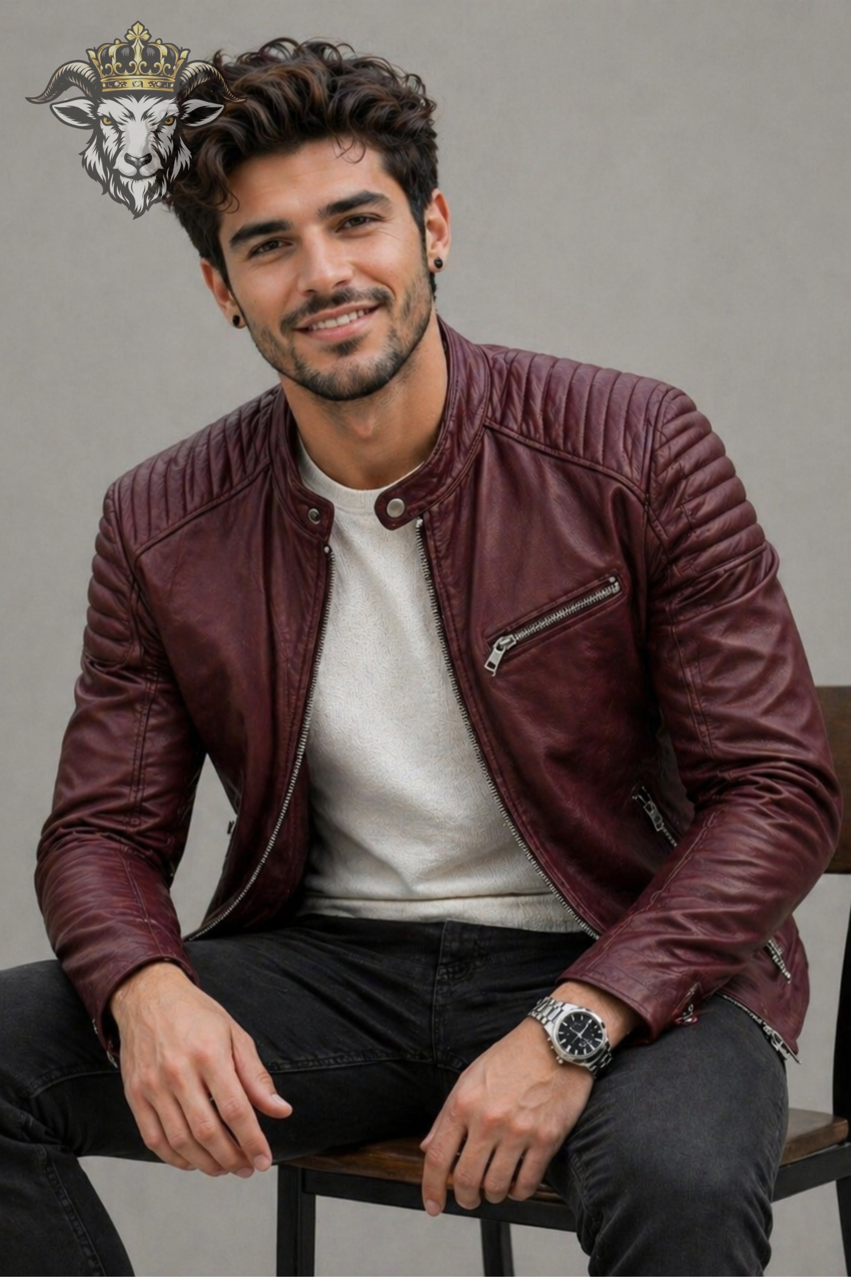 Men’s Burgundy Real Leather Roadster Jacket