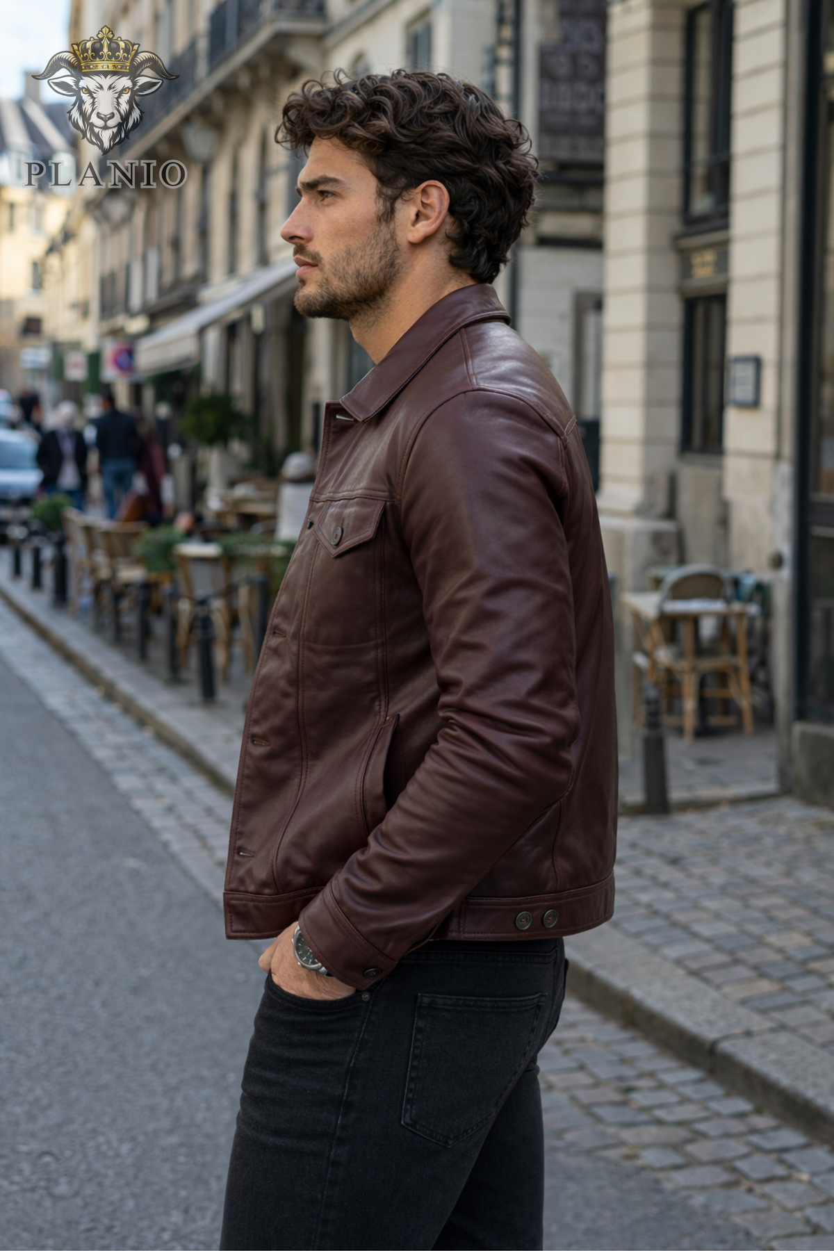 Men's Burgundy Real Leather Trucker Jacket, Slim Fit Button Front Jacket, Vintage Inspired Leather Outerwear, Casual Biker Style