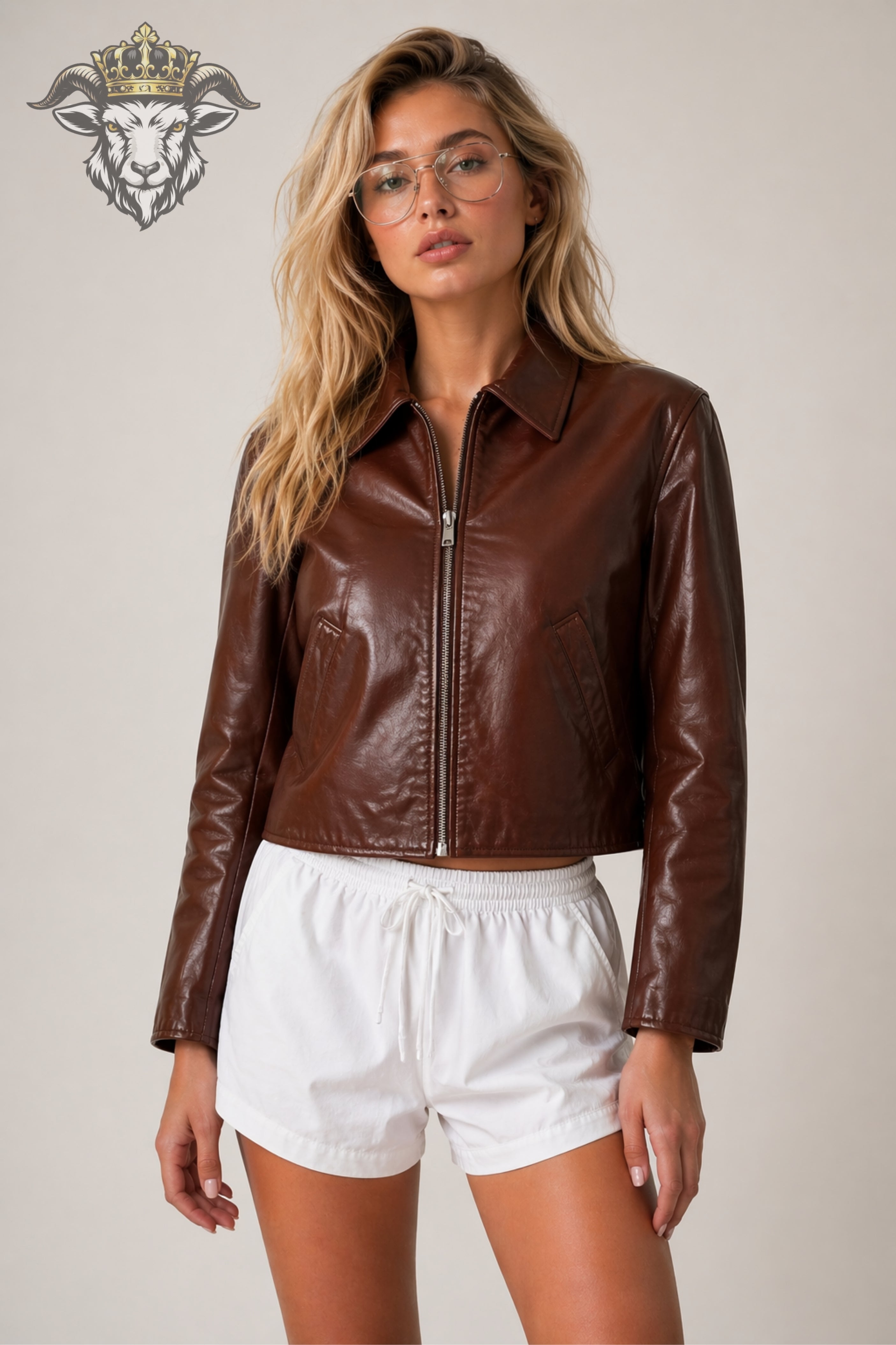 Women’s Brown Real Leather Cropped Jacket