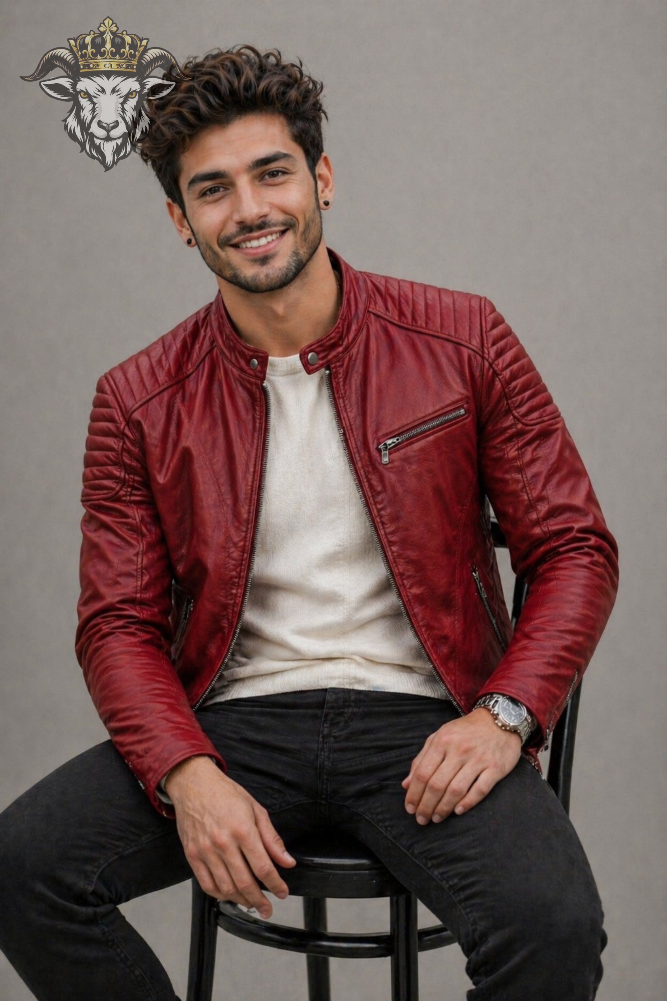 Men’s Red Real Leather Roadster Jacket