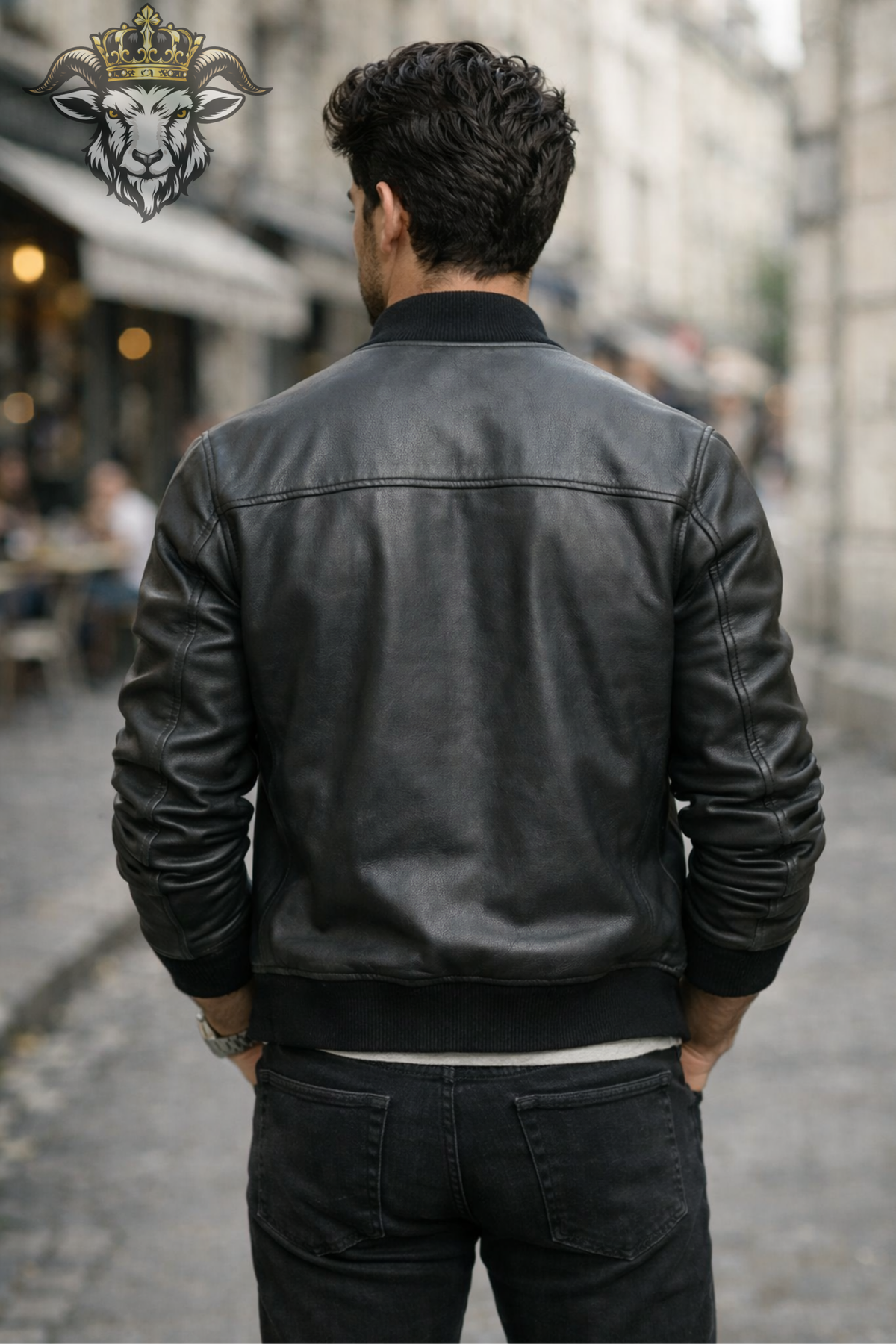 Men's Dark Gray Bomber Jacket, Ribbed Collar Leather Outerwear, Minimalist Zip Up Jacket, Modern Urban Casual Style