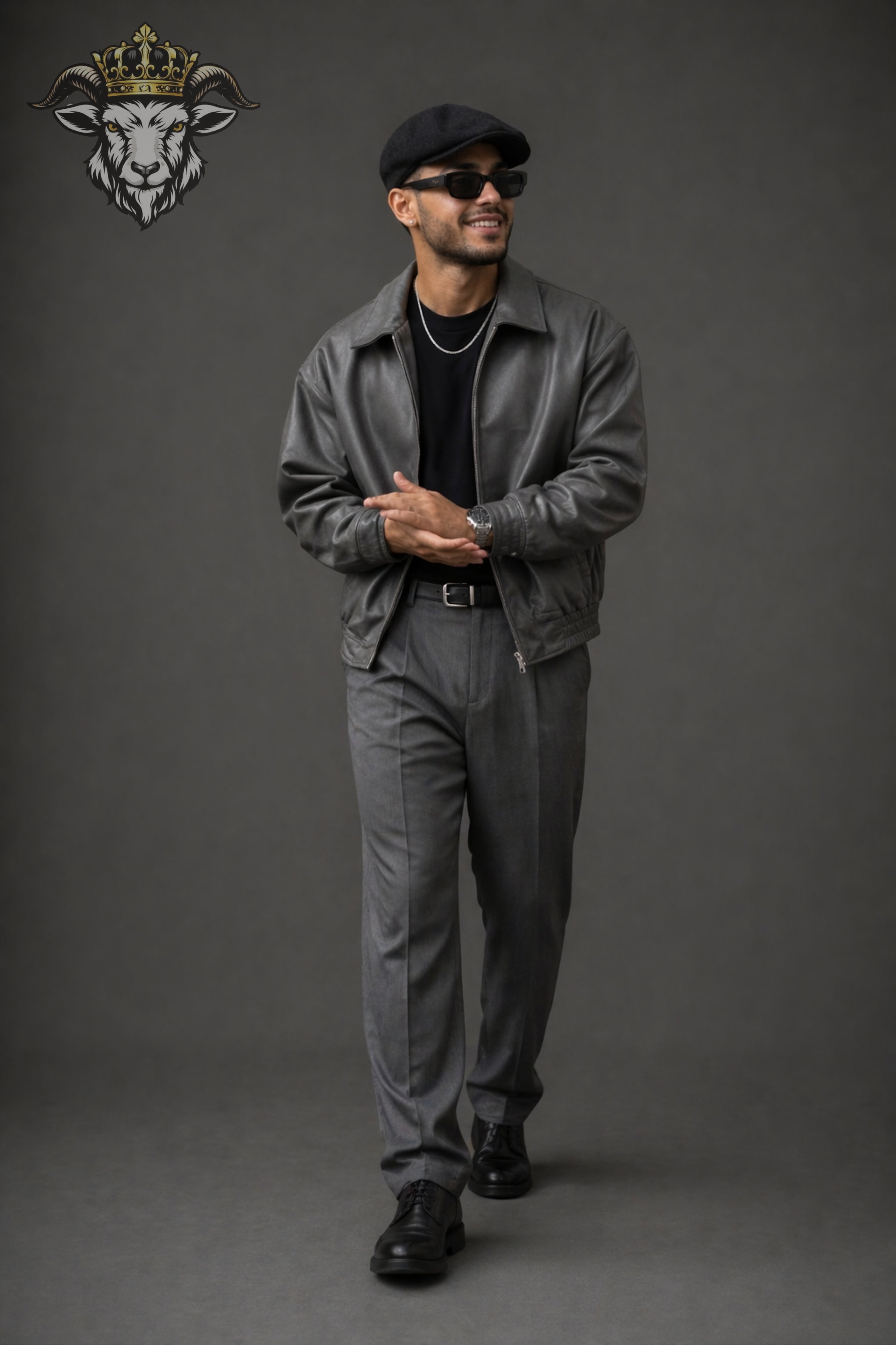 Men’s Oversize Grey Real Leather Bomber Jacket