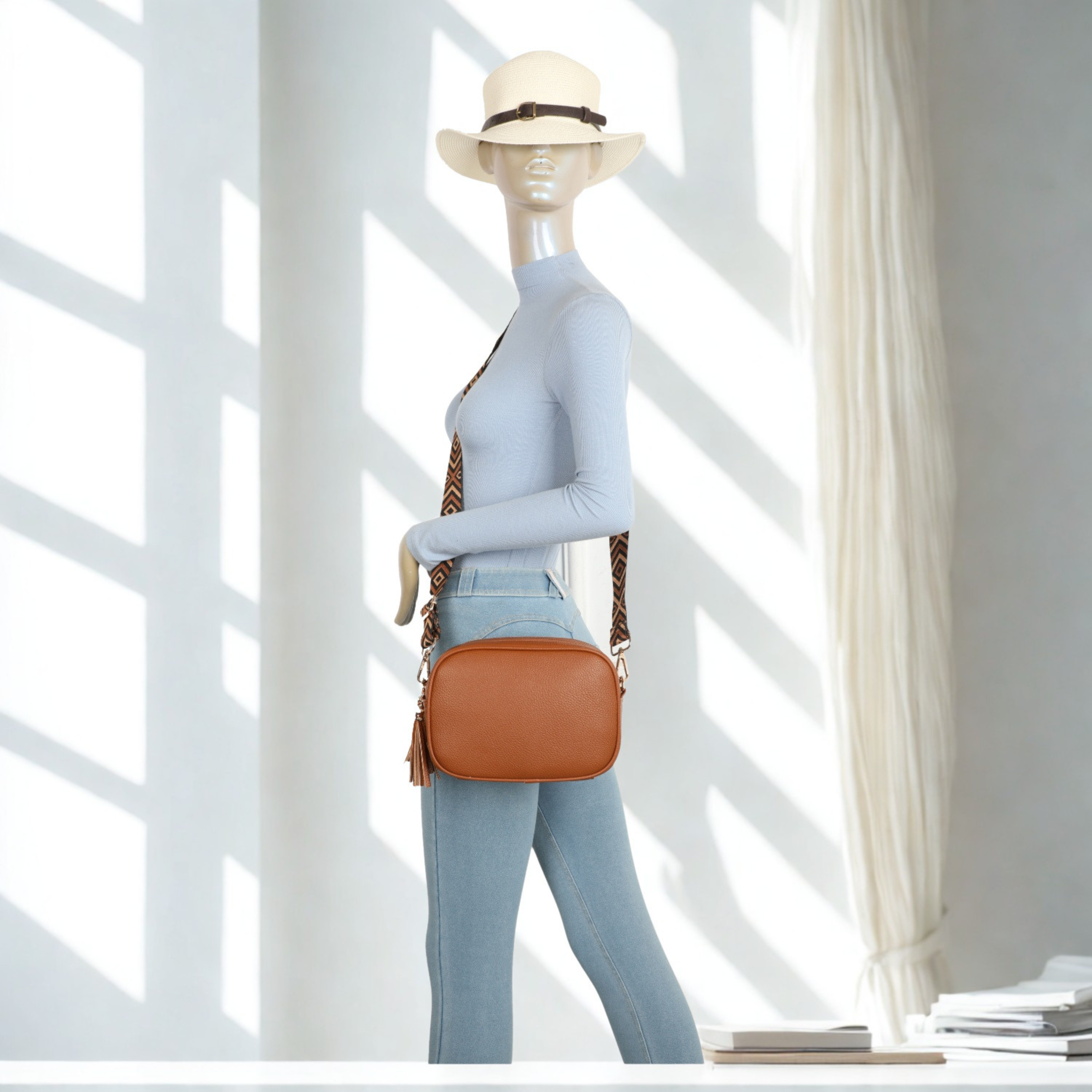 Women’s Small Crossbody Camera Bag with Colourful Strap,
