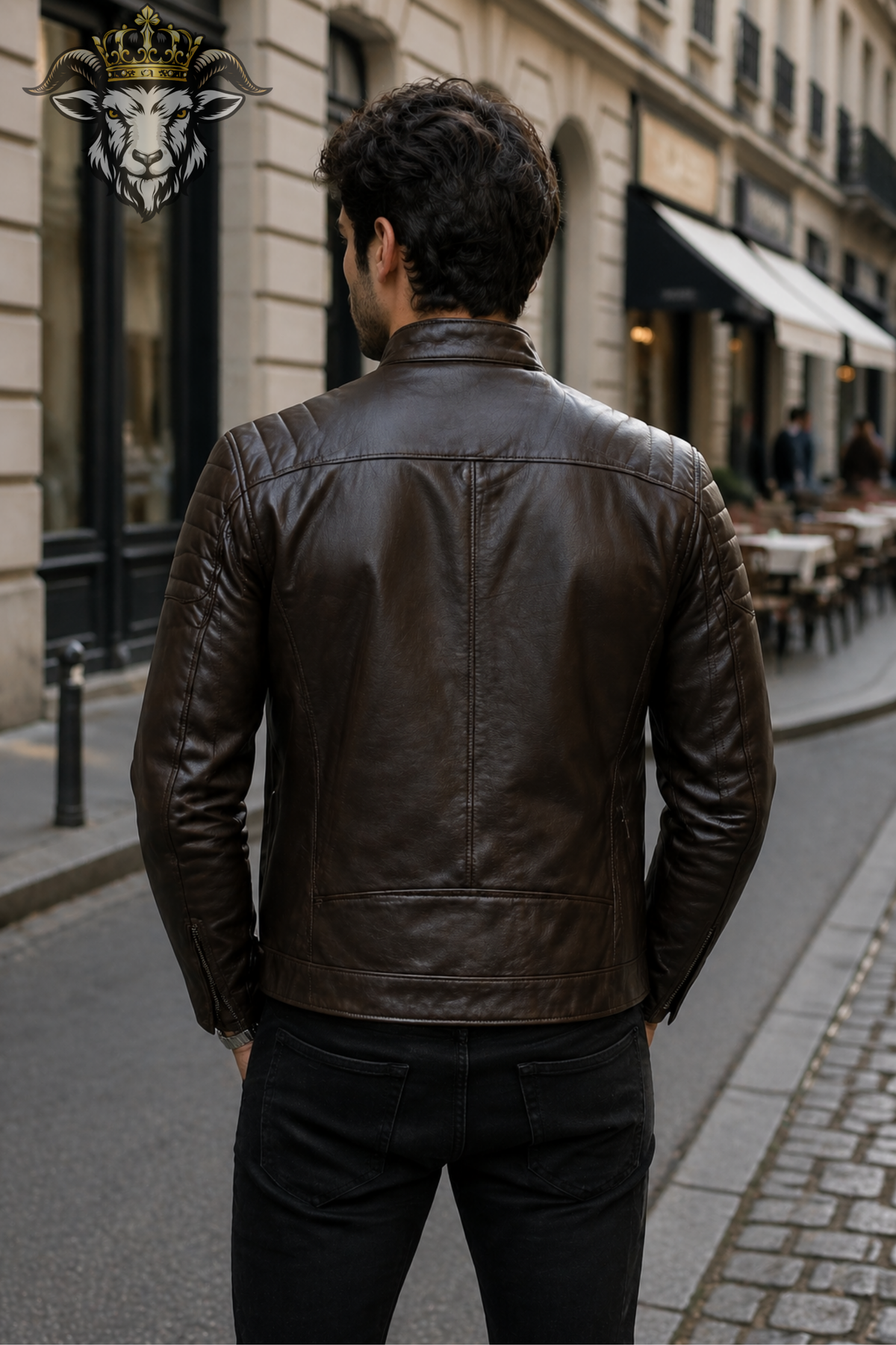 Men's Dark Brown Leather Biker Jacket, PLANIO Slim Fit Motorcycle Jacket, Quilted Shoulder Detail, Stand Collar, Zipper Front Casual Outerwear