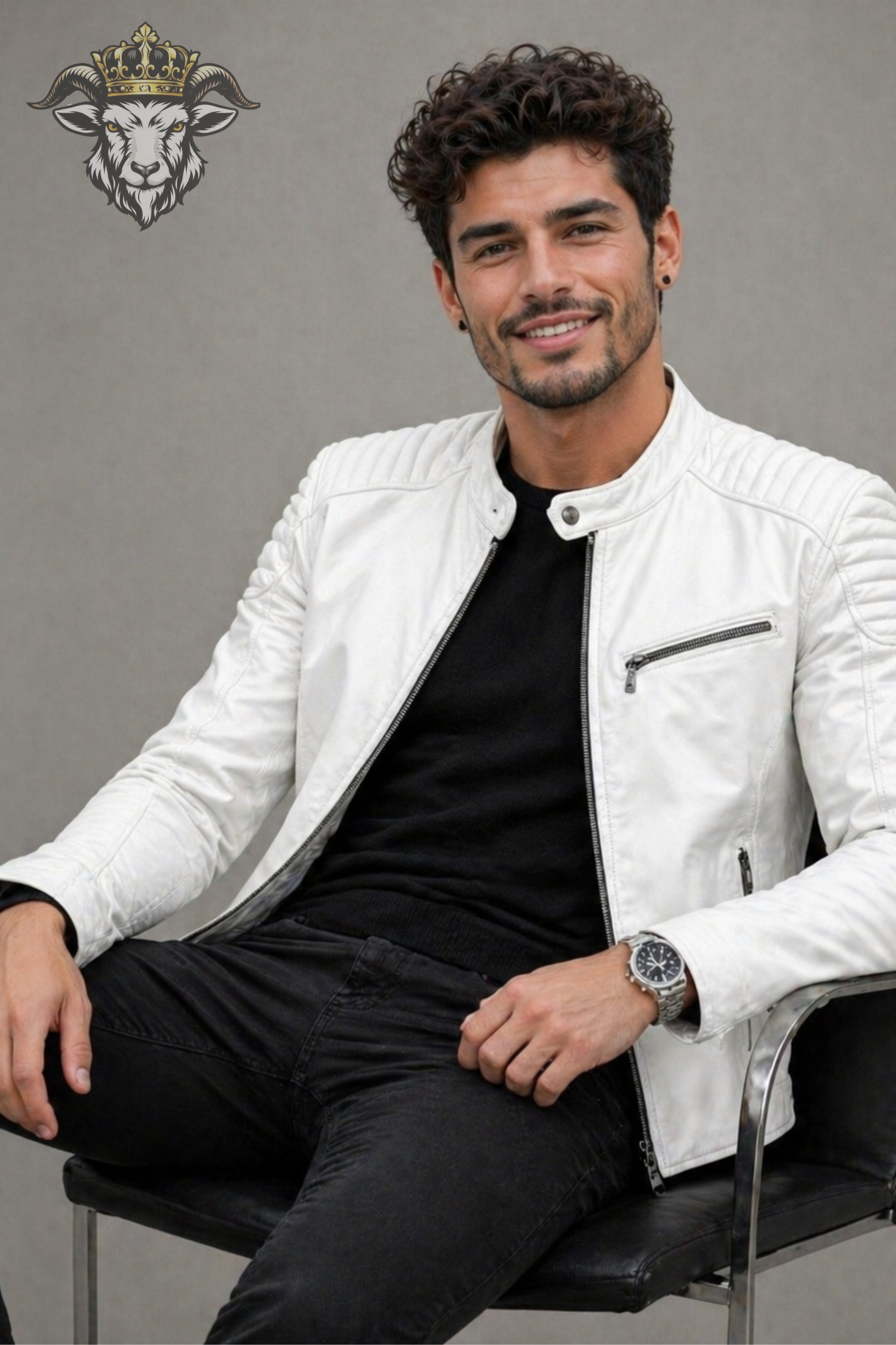 Men’s White Real Leather Roadster Jacket