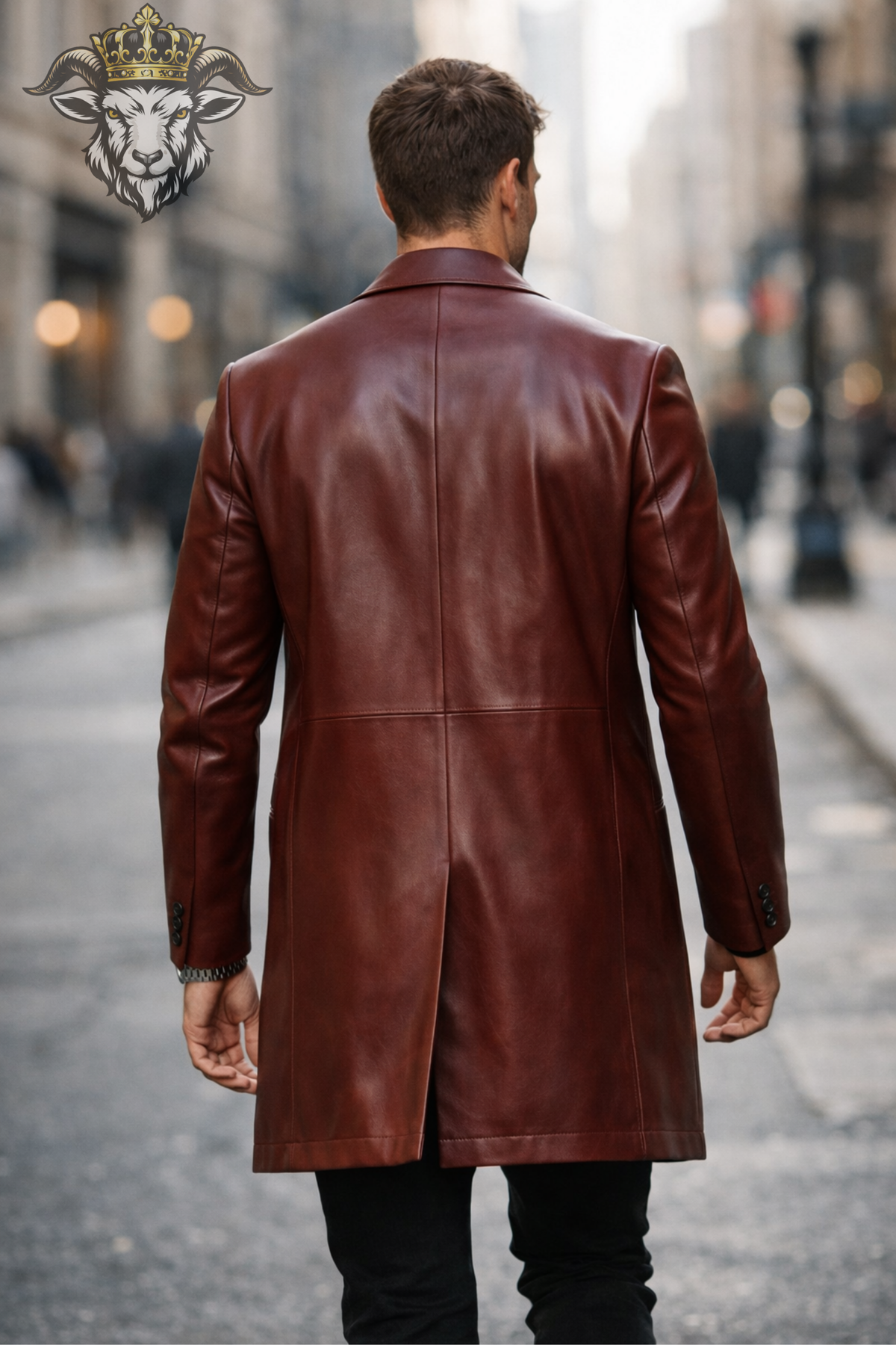 Men's Burgundy Real Leather Coat, Slim Fit Mid-Thigh Overcoat, 3 Button Lapel Jacket, Classic Winter Leather Outerwear