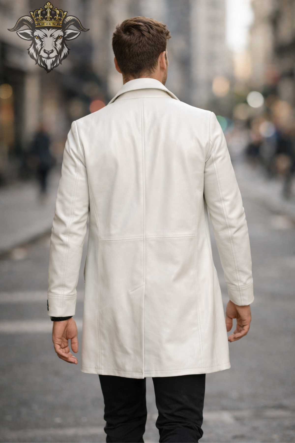 Men's White Leather Coat, Long Blazer Style Jacket, Button Front Tailored Overcoat, Minimalist Smart Casual Men's Outerwear