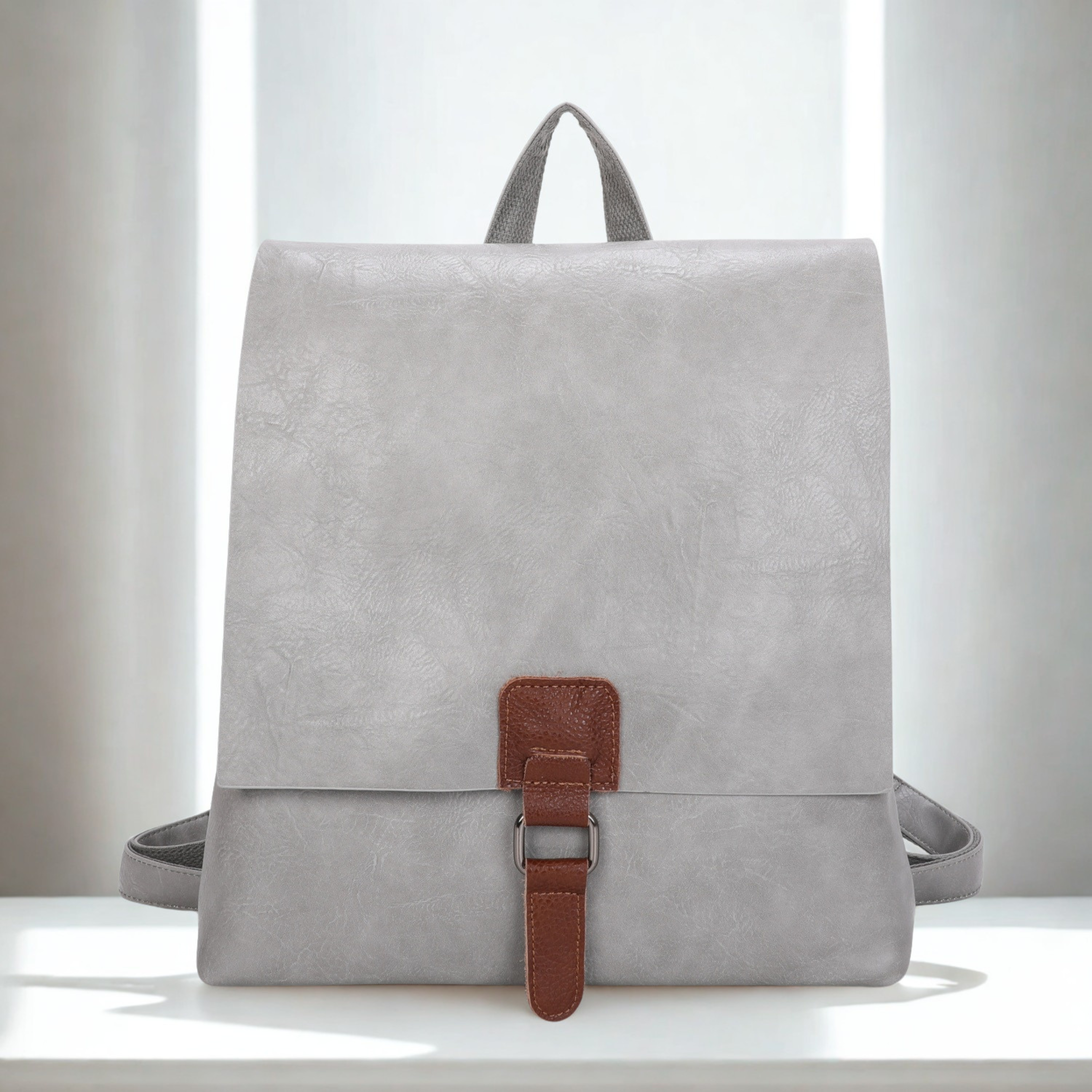 Women’s Faux Leather Backpack Bag – Ladies Flap Over Rucksack with Top Zip Closure