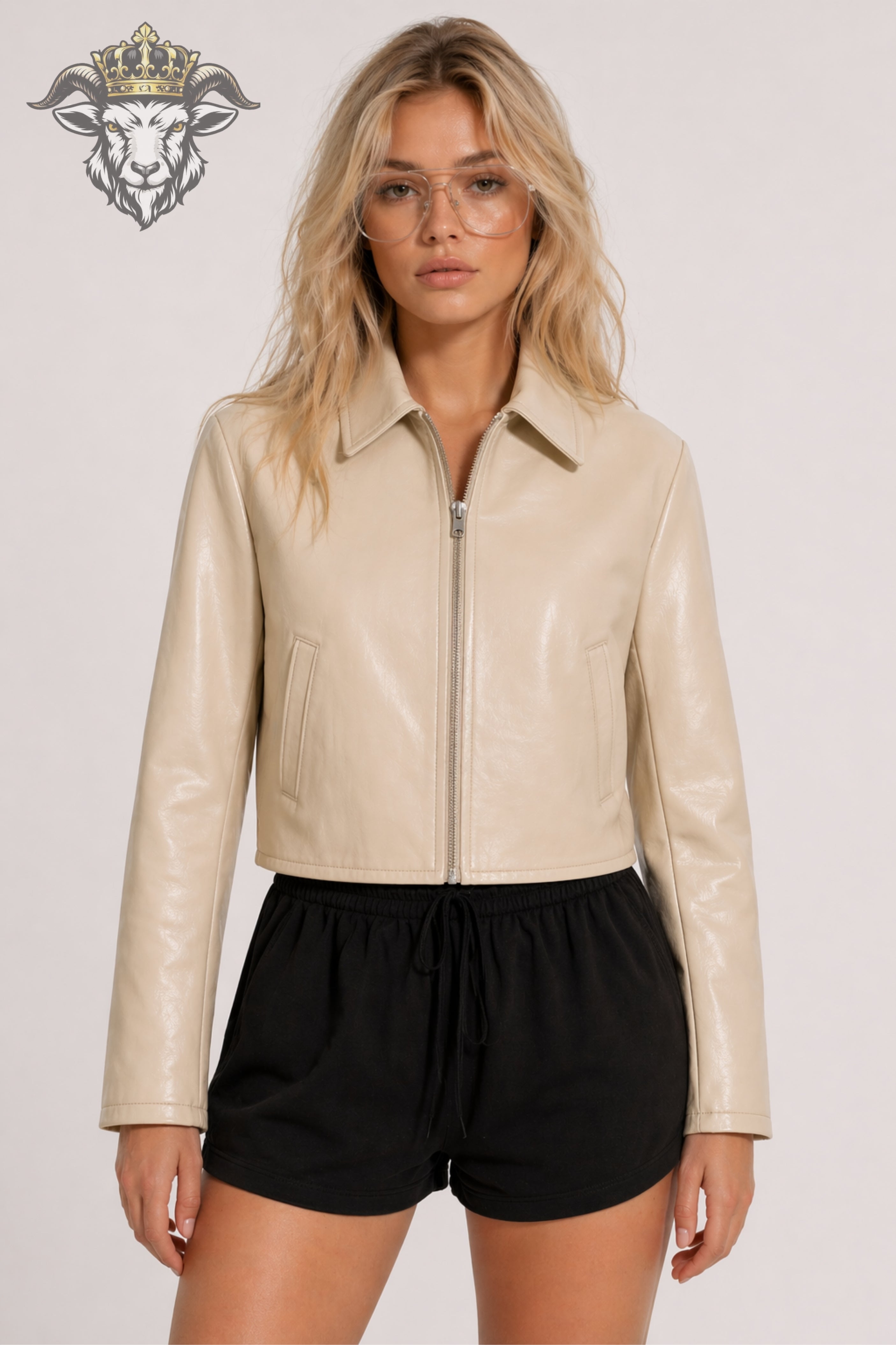 Women’s Cream Real Leather Cropped Jacket