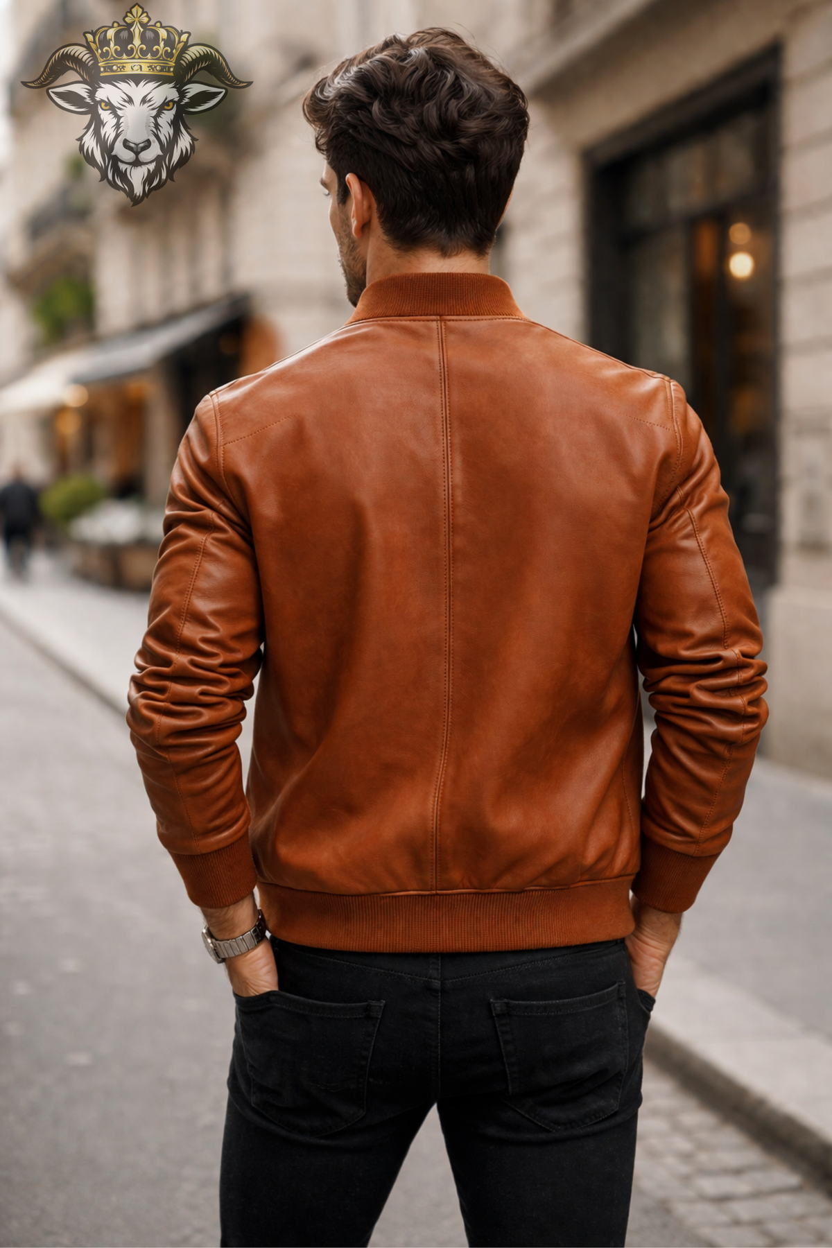 Men's Burnt Orange Real Leather Bomber Jacket, Vintage Inspired Zip Jacket, Ribbed Collar Streetwear Coat, Casual Fall Outerwear