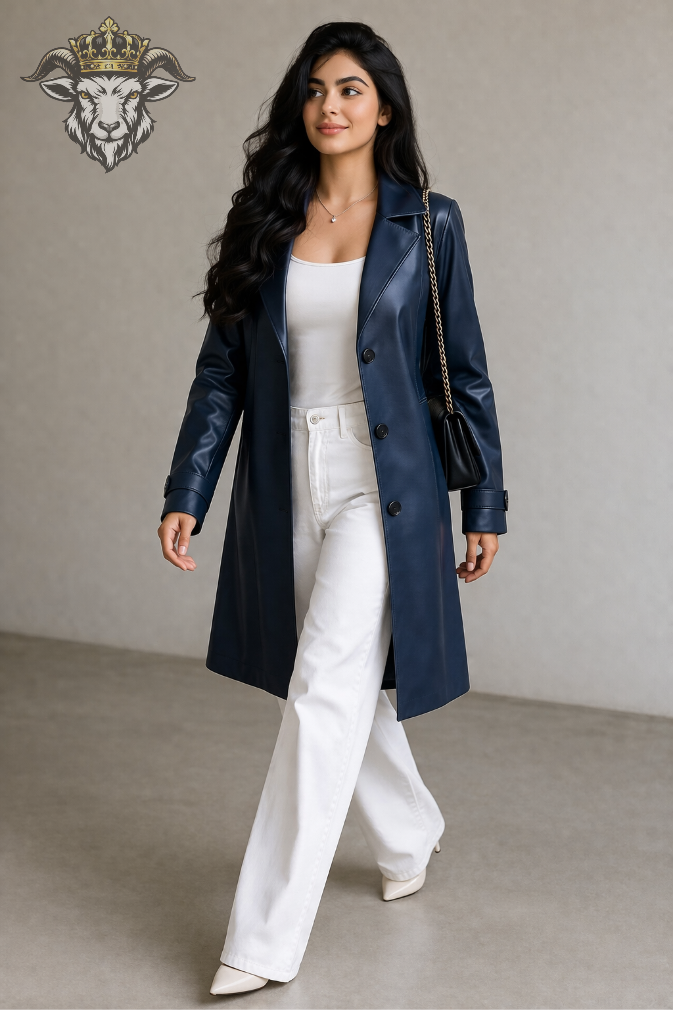 Women’s Navy Blue Real Leather Coat
