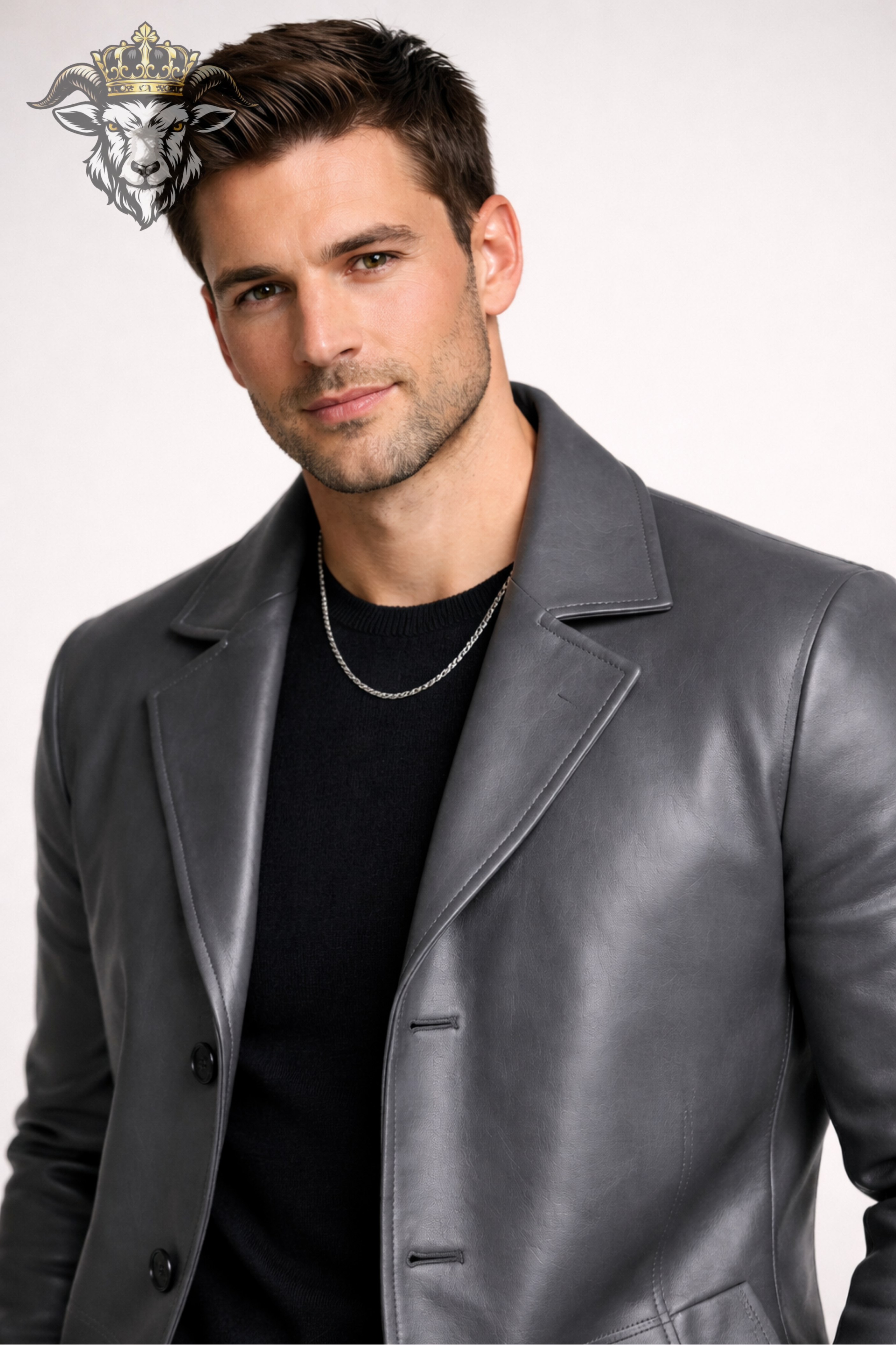 Men’s Grey Real Leather Coat – Mid-Thigh Premium Tailored Leather Overcoat for Men | Classic Modern Fit Jacket
