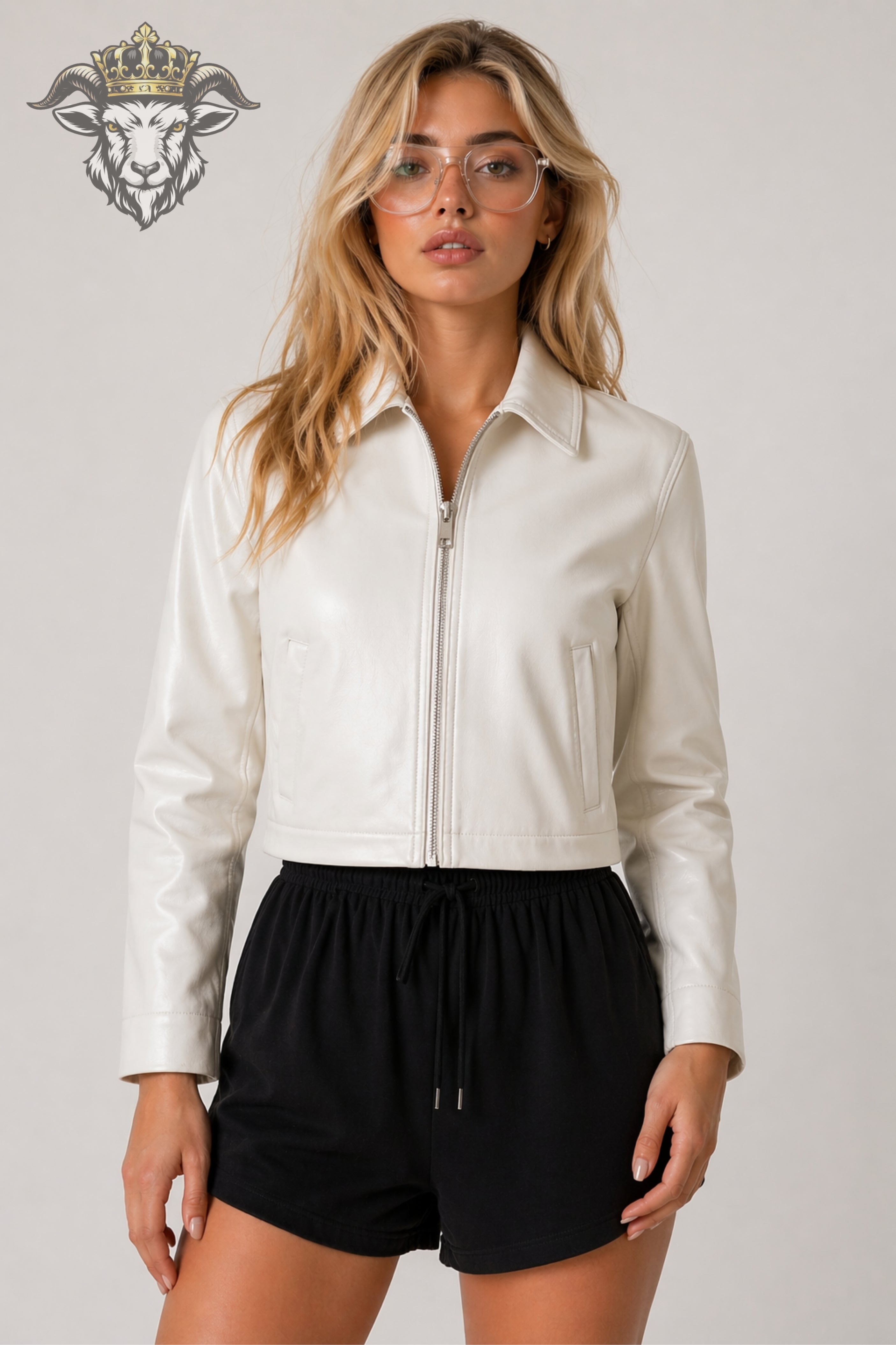 Women’s White Real Leather Cropped Jacket